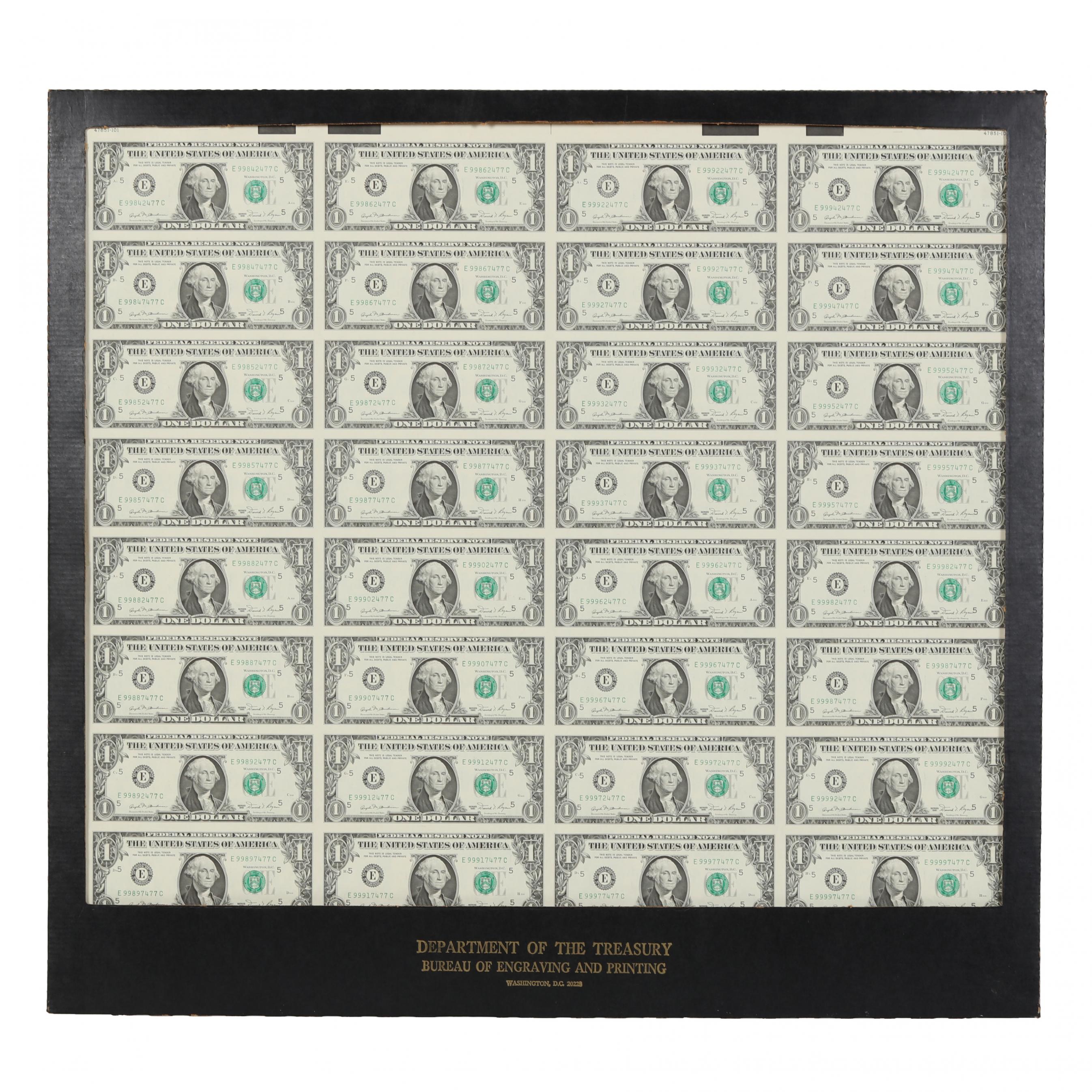 Money Mark「Trust」ソノシート Uncut Sheet With (32) Series 1981 $1 Federal Reserve Notes (Lot