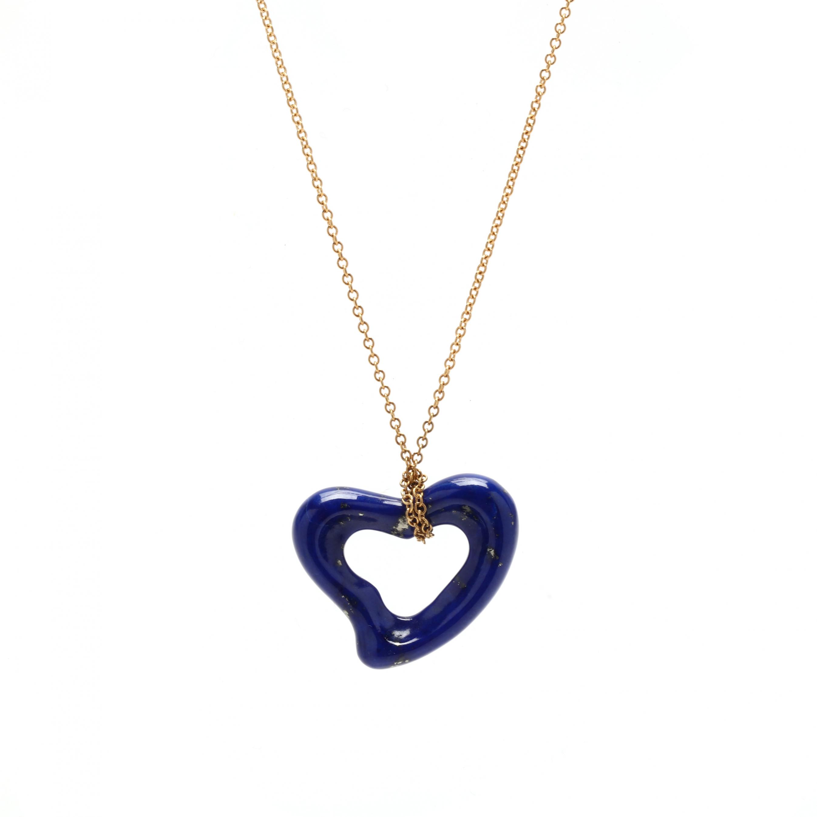 Gold and Lapis Lazuli Open Heart Necklace, Elsa Peretti for