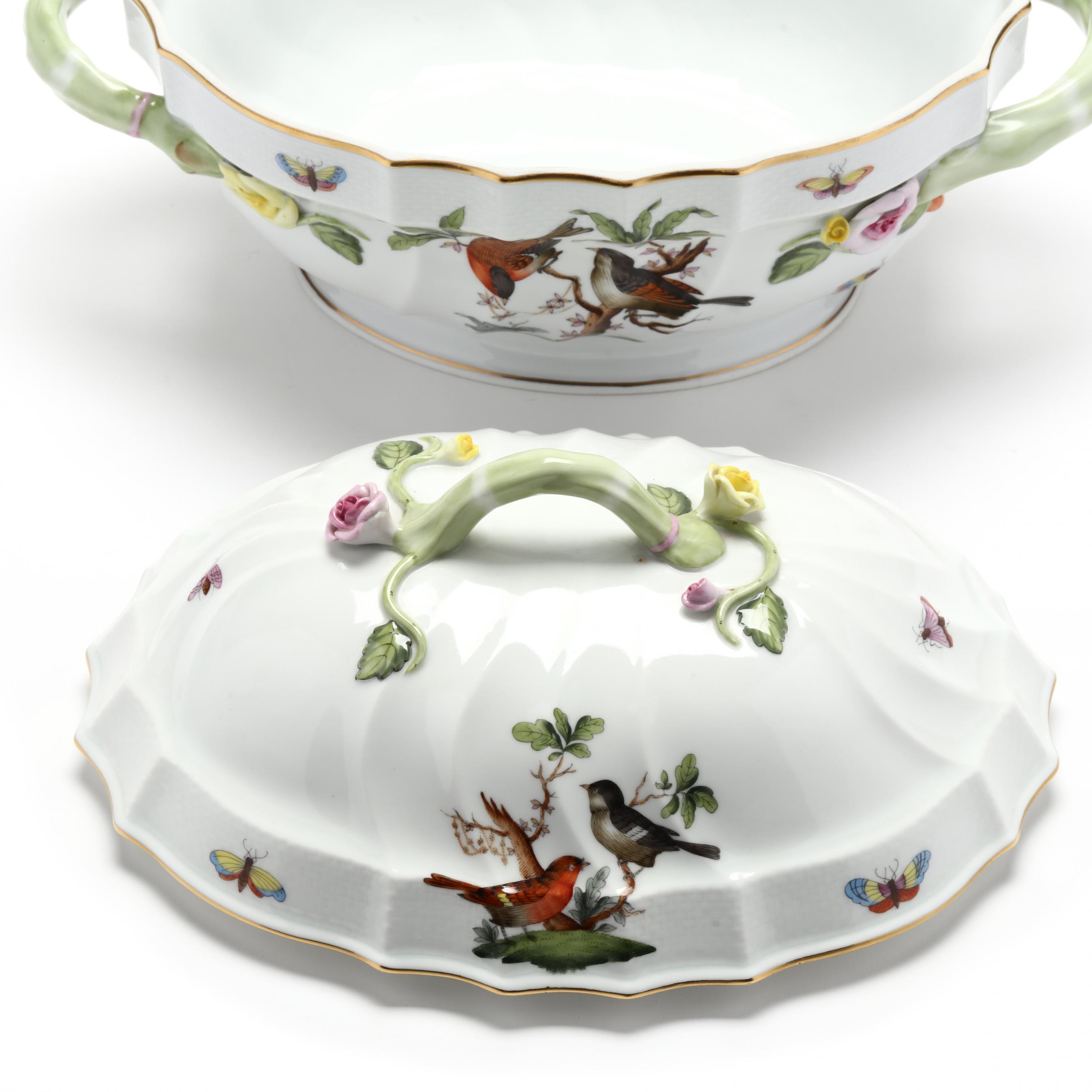 HEREND チューリン Herend Large Hand Painted Porcelain Chine Bouquet Shell Dish 7444