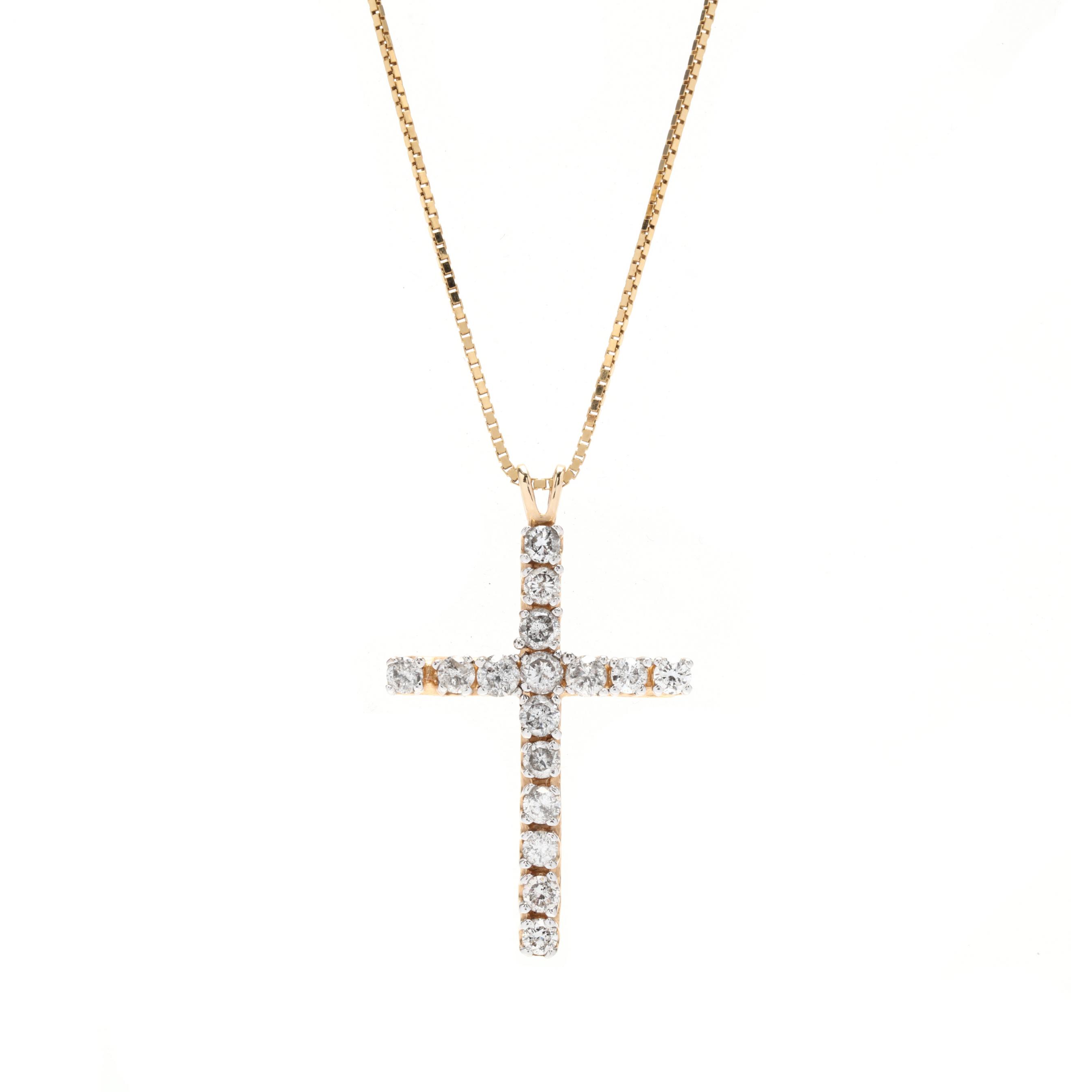 Gold and Diamond Cross Pendant Necklace (Lot 1037 - Estate