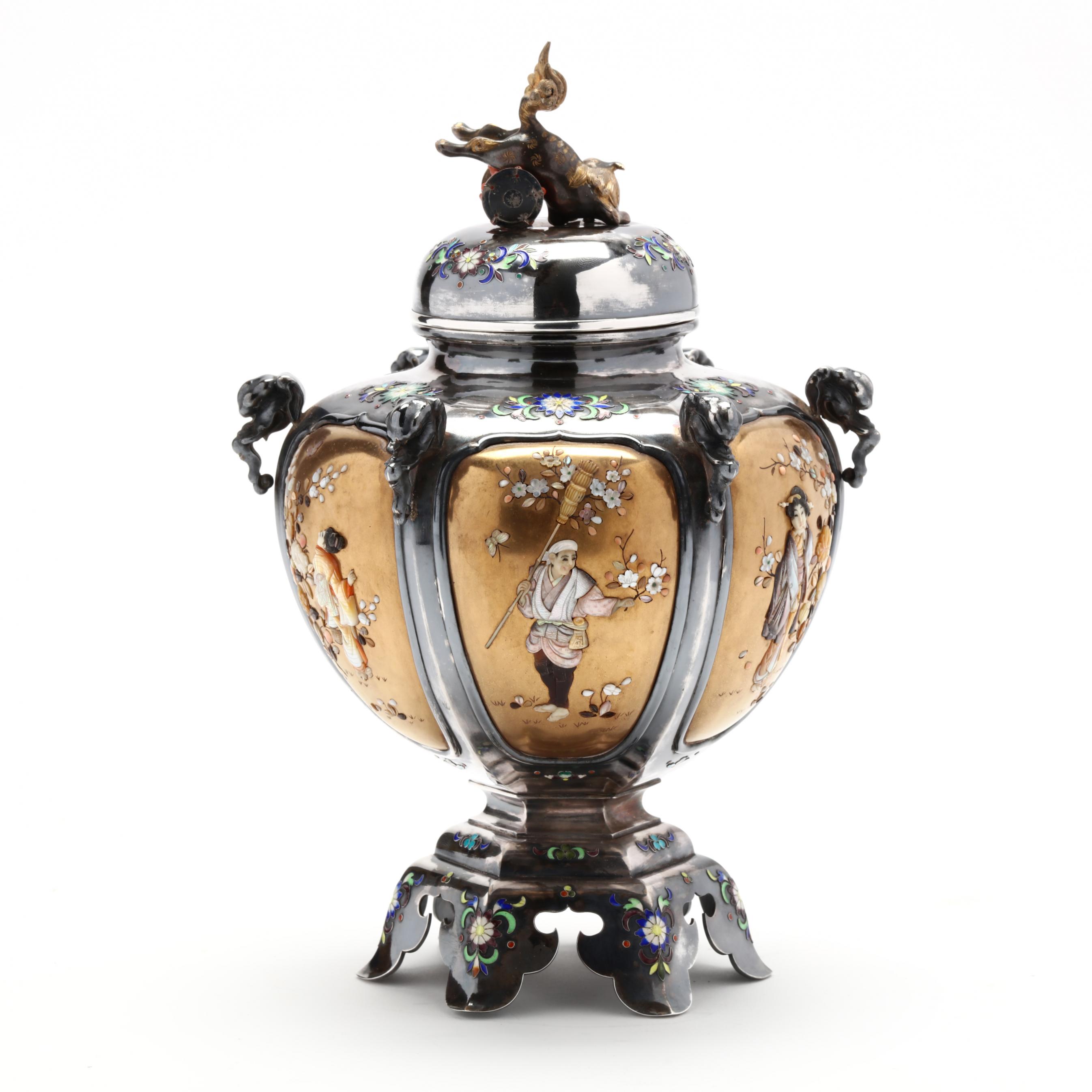 A Japanese Silver, Gold and Shibayama Koro with Cover (Lot 105