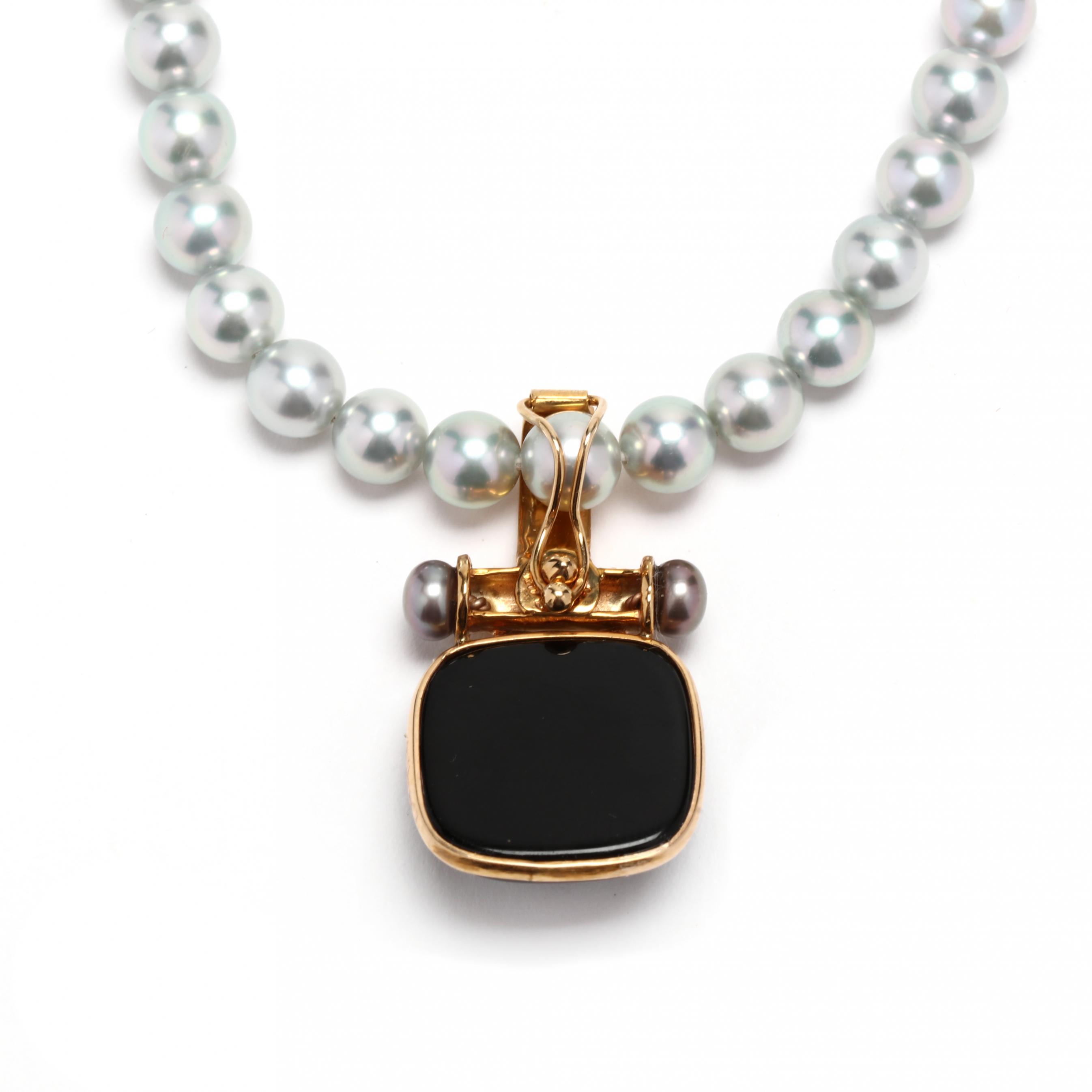 ネックレス・ペンダント Gray Pearl Necklace Grey Pearl Necklace With White Baroque Pearl Pendant, Gold