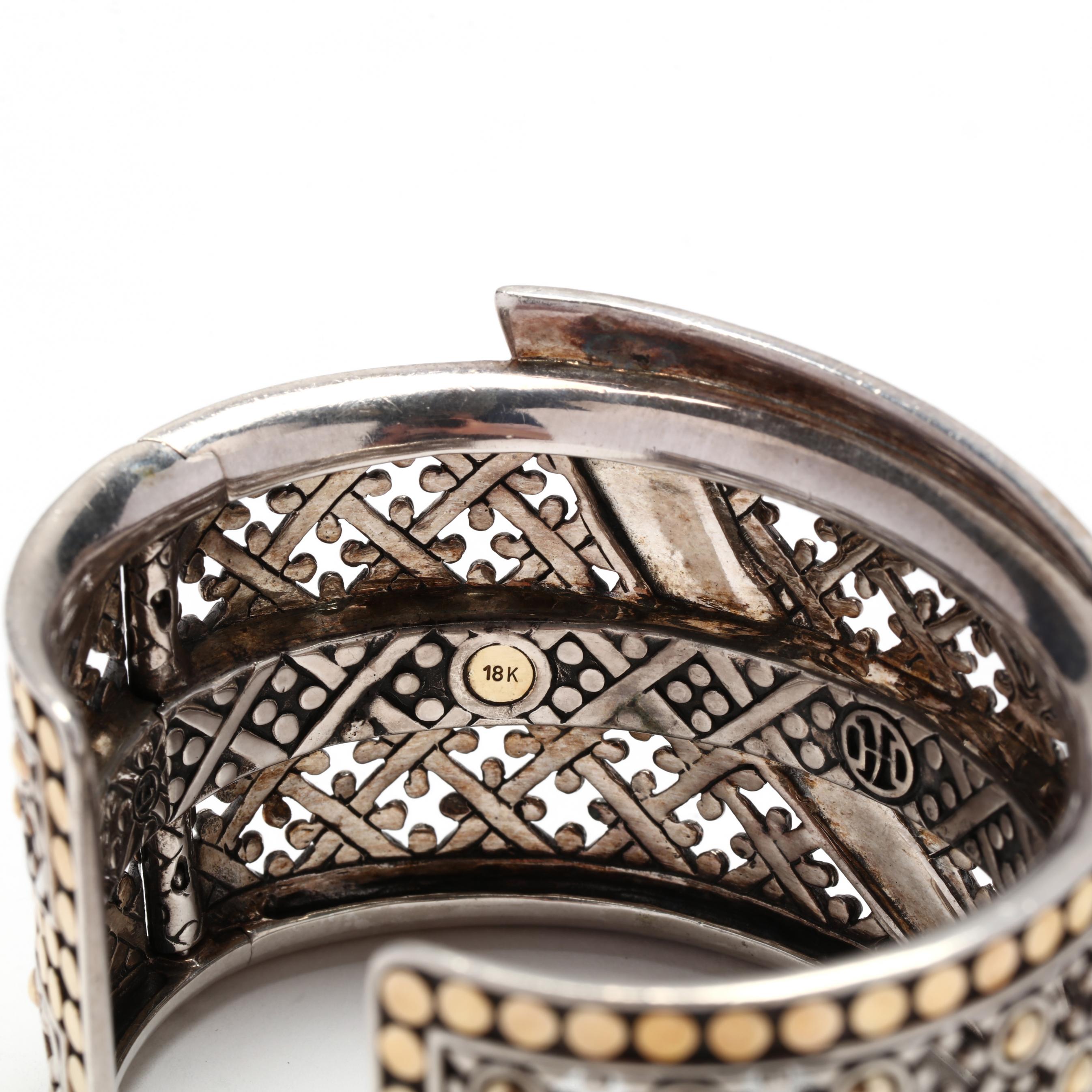 John Hardy Jaisalmer 18k and 925 Sterling Silver Dot Kick Cuff Bracelet John Hardy Sterling Silver 18k Yellow Gold Wide Jaisalmer  main image 2