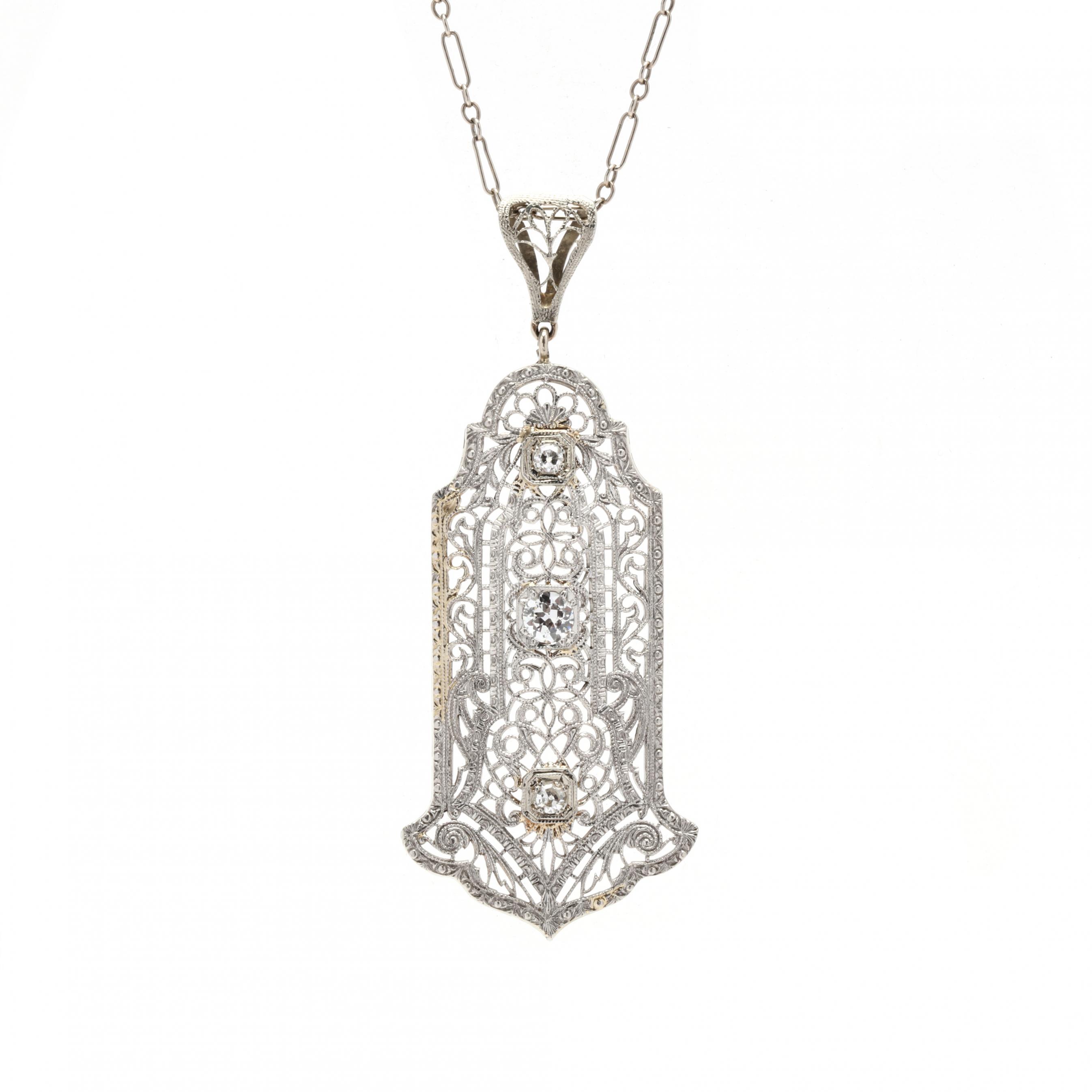 Vintage White Gold and Diamond Pendant Necklace (Lot 1060