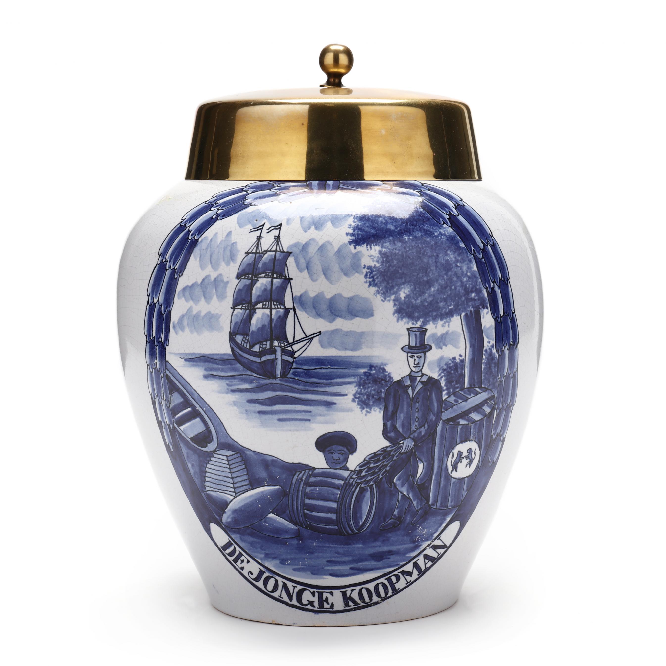 Dutch Delft Tobacco Jar De Jonge Koopman (Lot 451