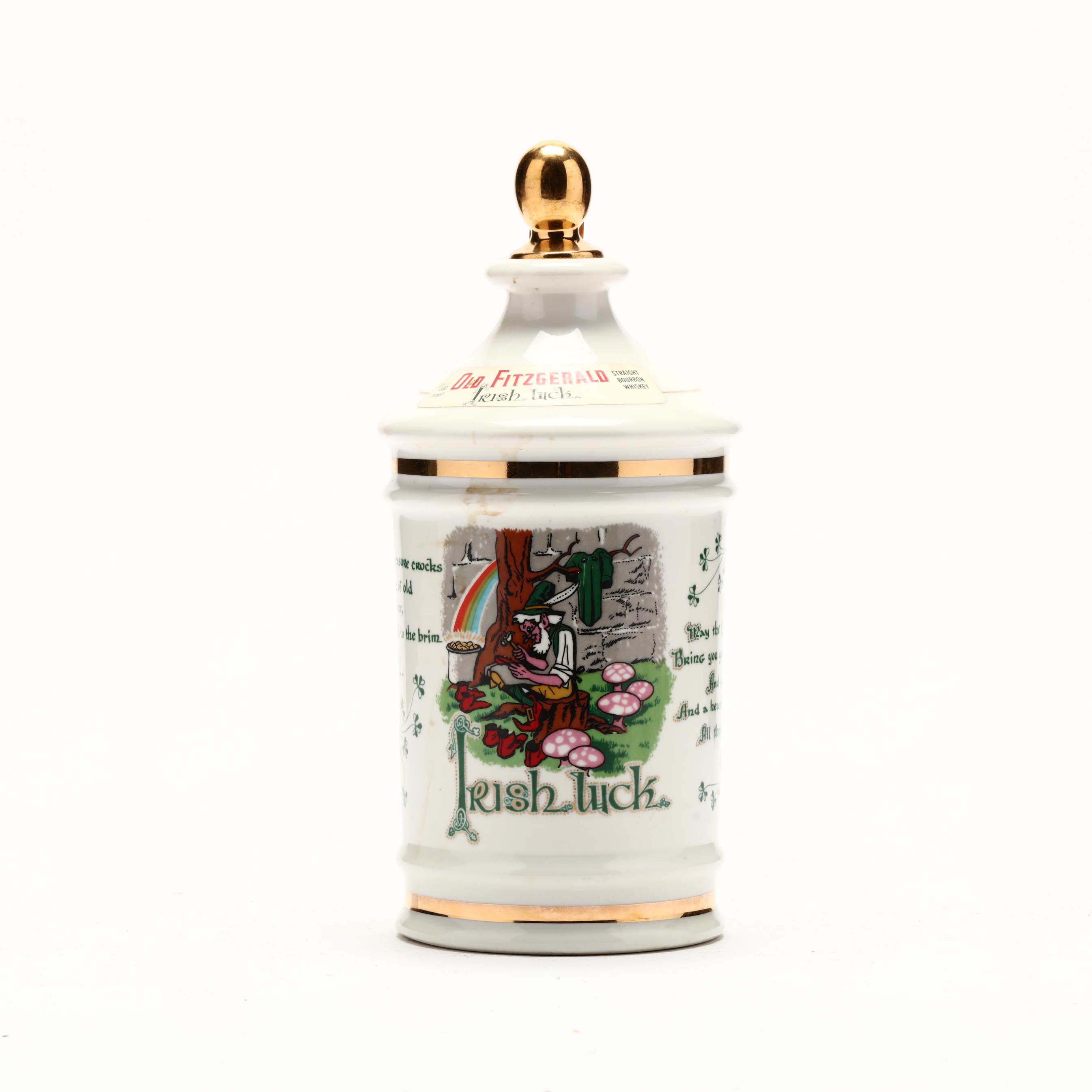 Old Fitzgerald Bourbon Whiskey in Irish Luck Porcelain Decanter