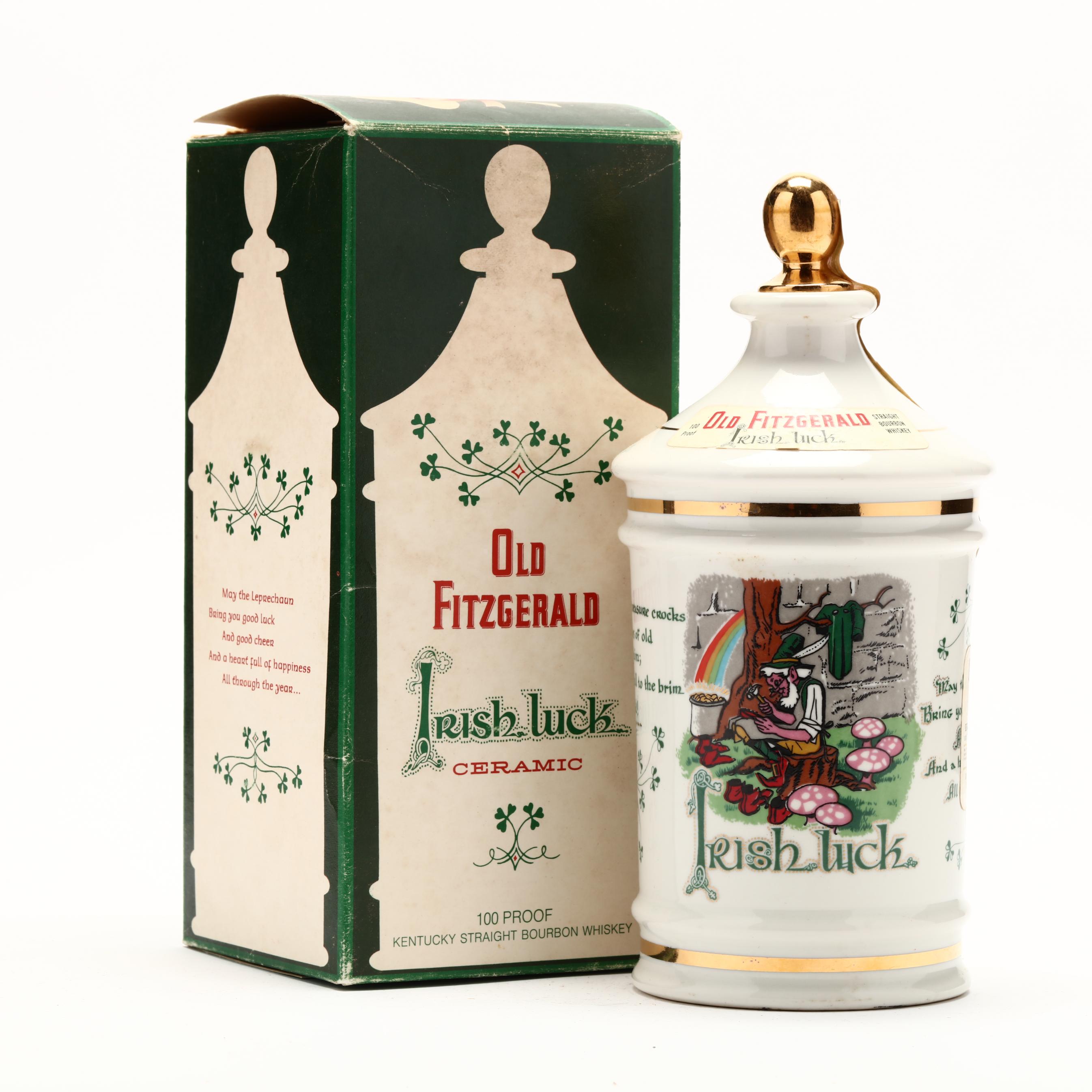 Old Fitzgerald Bourbon Whiskey in Irish Luck Porcelain Decanter