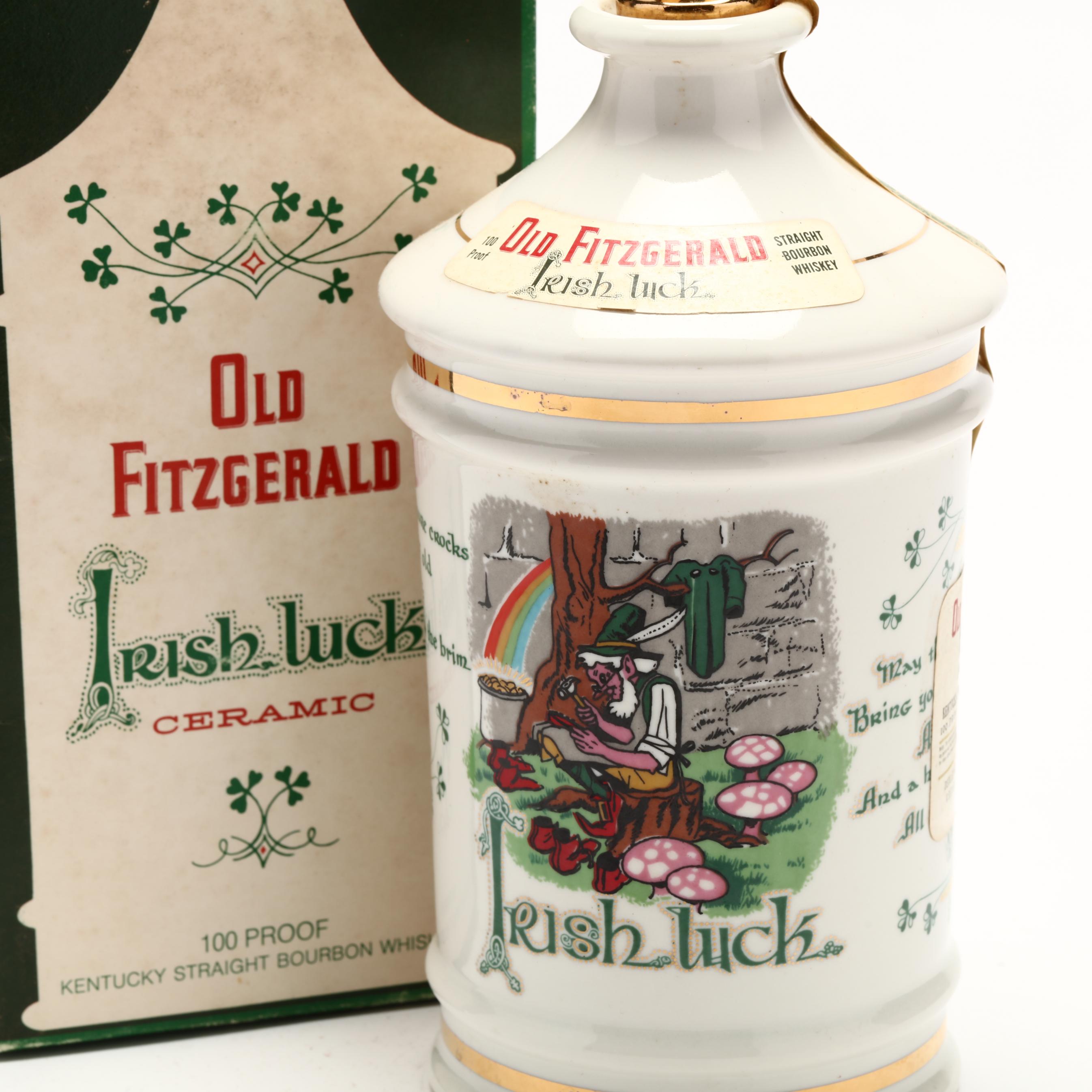 Old Fitzgerald Bourbon Whiskey in Irish Luck Porcelain Decanter