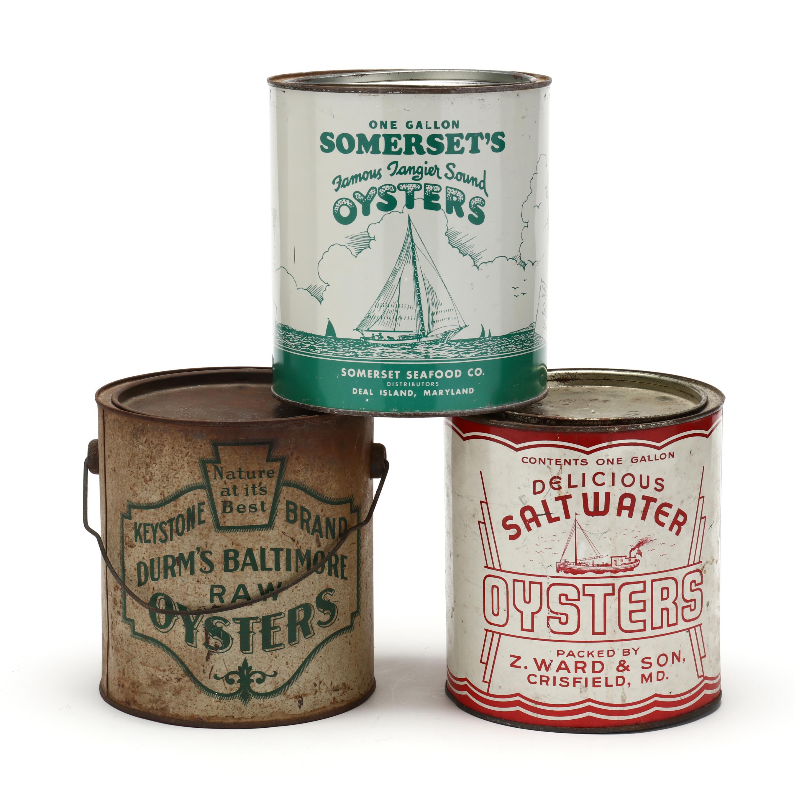 Three Vintage Maryland One Gallon Oyster Tins with Lids (Lot 3270