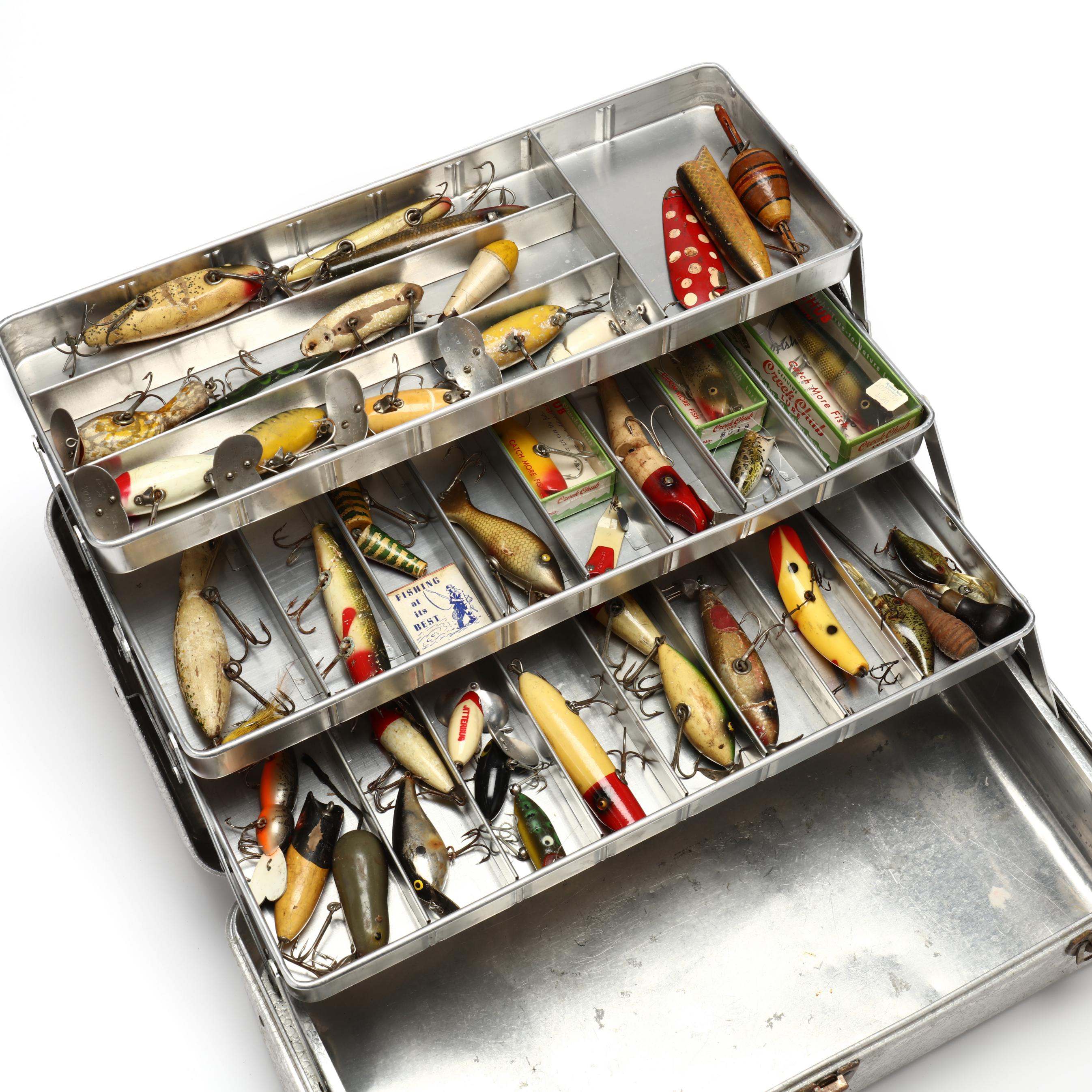 Early Tackle Box full of Vintage Fishing Lures (Lot 3262 - Fall