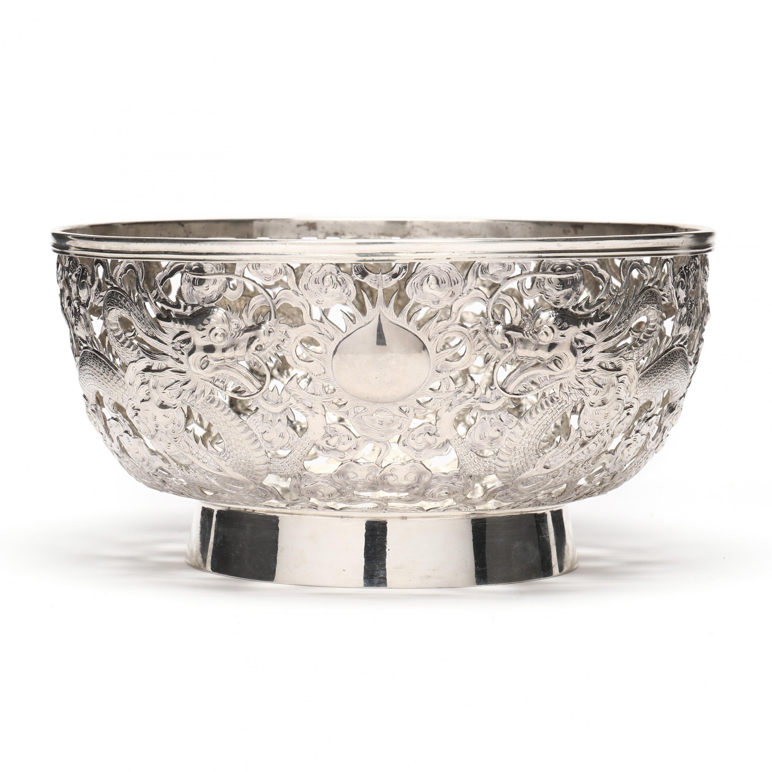 A Chinese Export Silver Dragon Bowl, Mark of Sing Fat and Wing Fat 