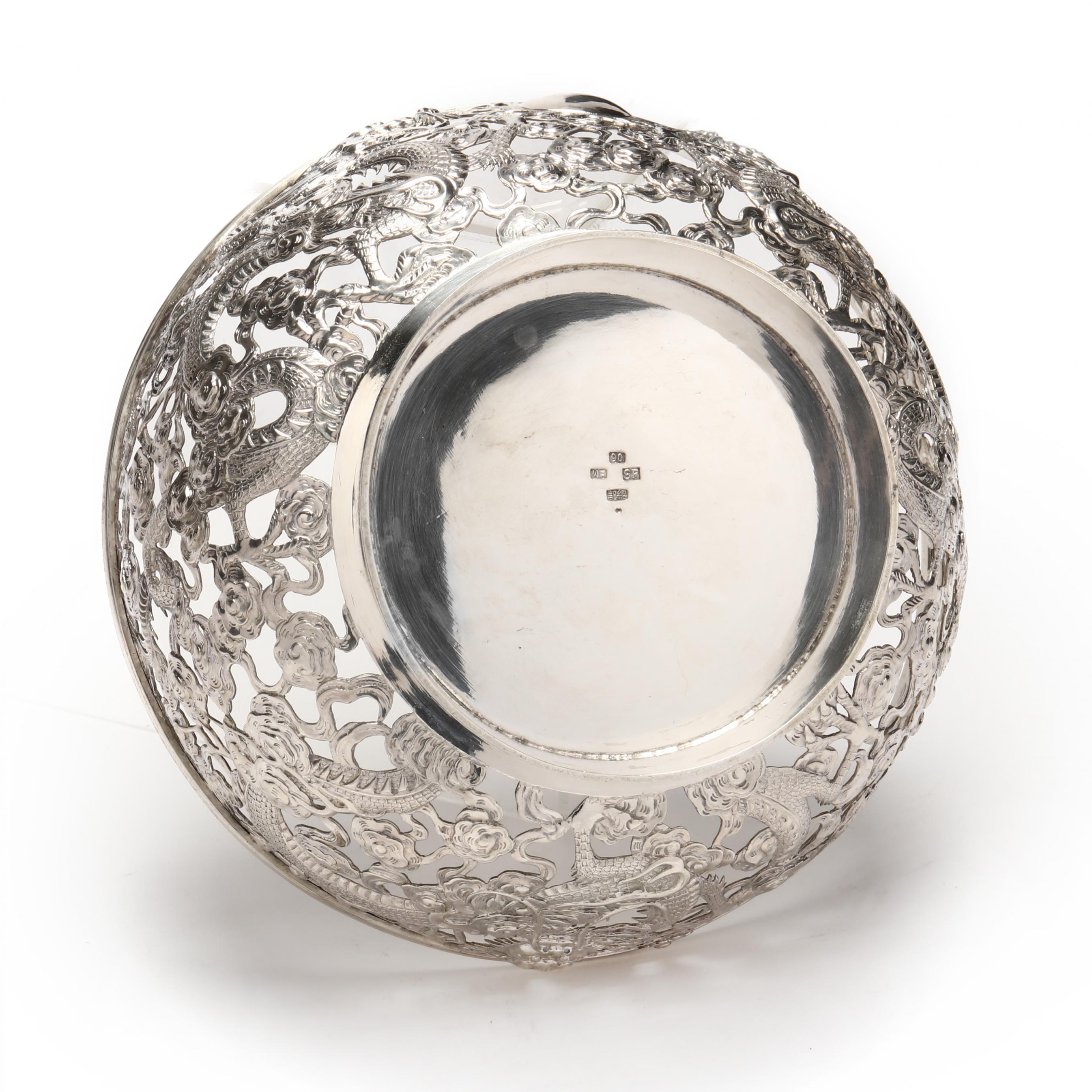 A Chinese Export Silver Dragon Bowl, Mark of Sing Fat and Wing Fat 