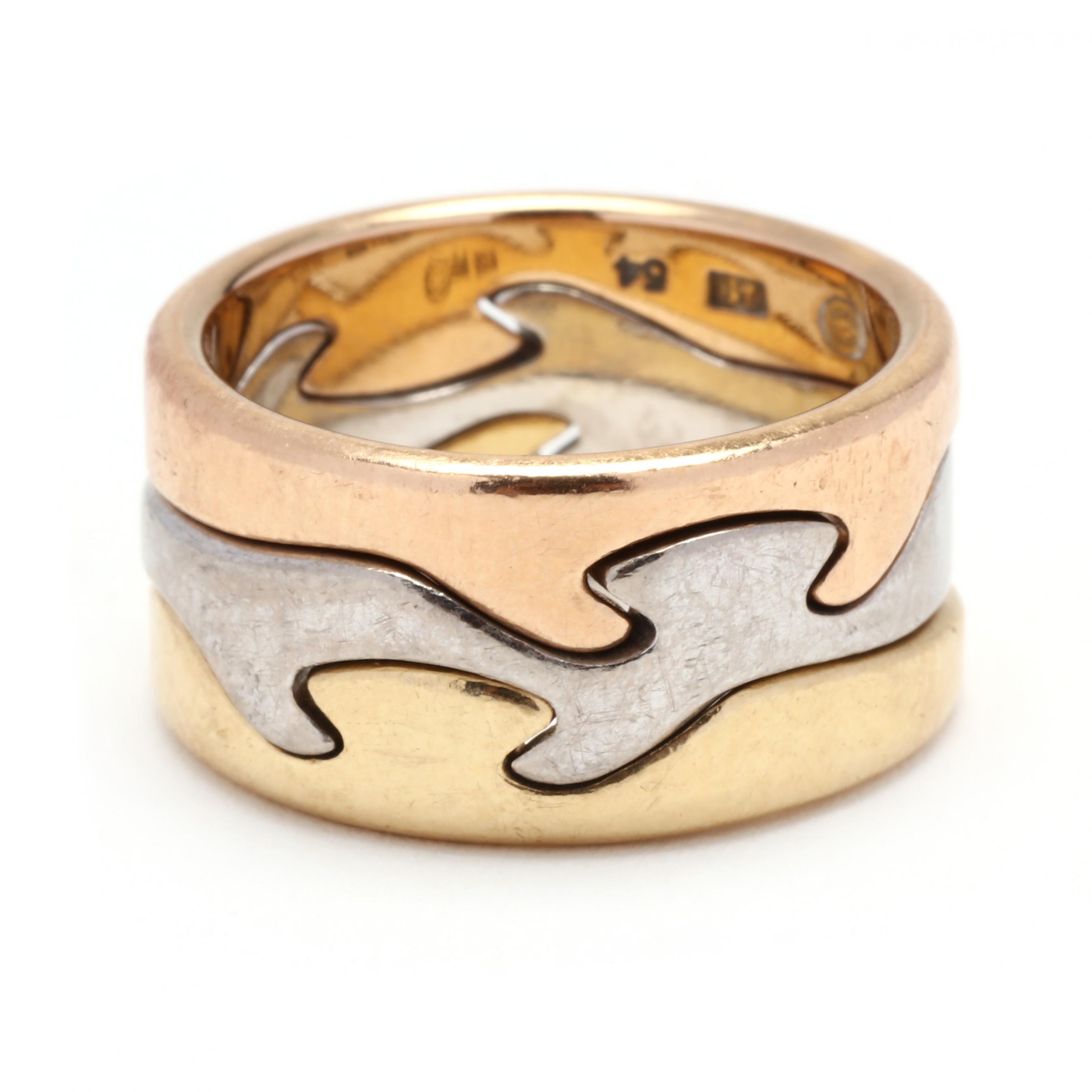 Tri-Color Gold Interlocking Puzzle Ring, Nina Koppel for Tri-Color Gold Interlocking Puzzle Ring, Nina Koppel for