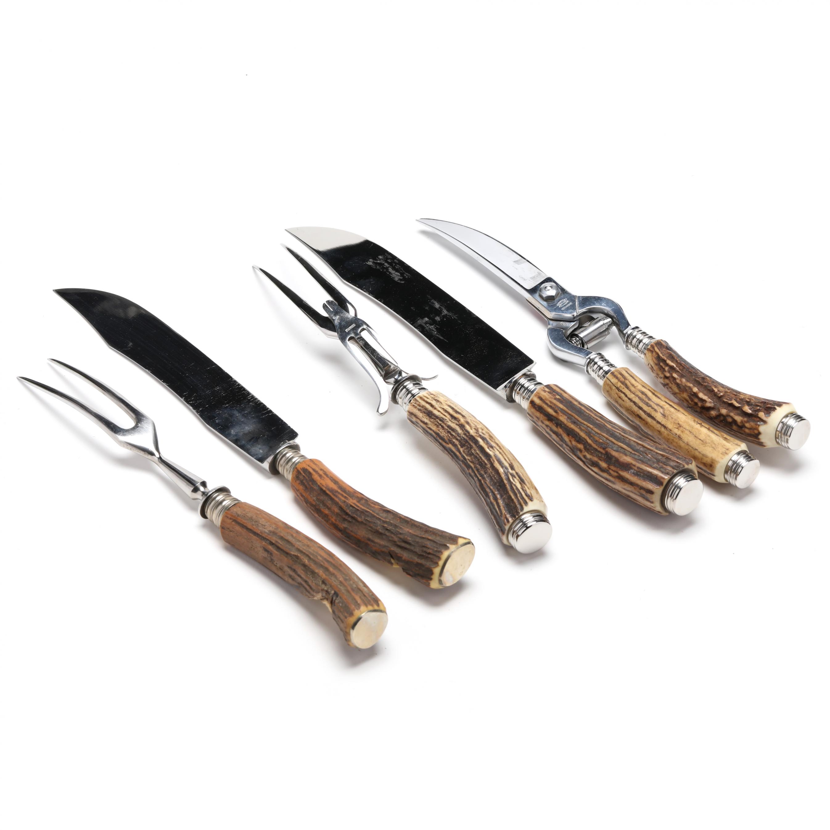 Two Vintage German Cased Stag Horn Handled Carving Sets (Lot 2111