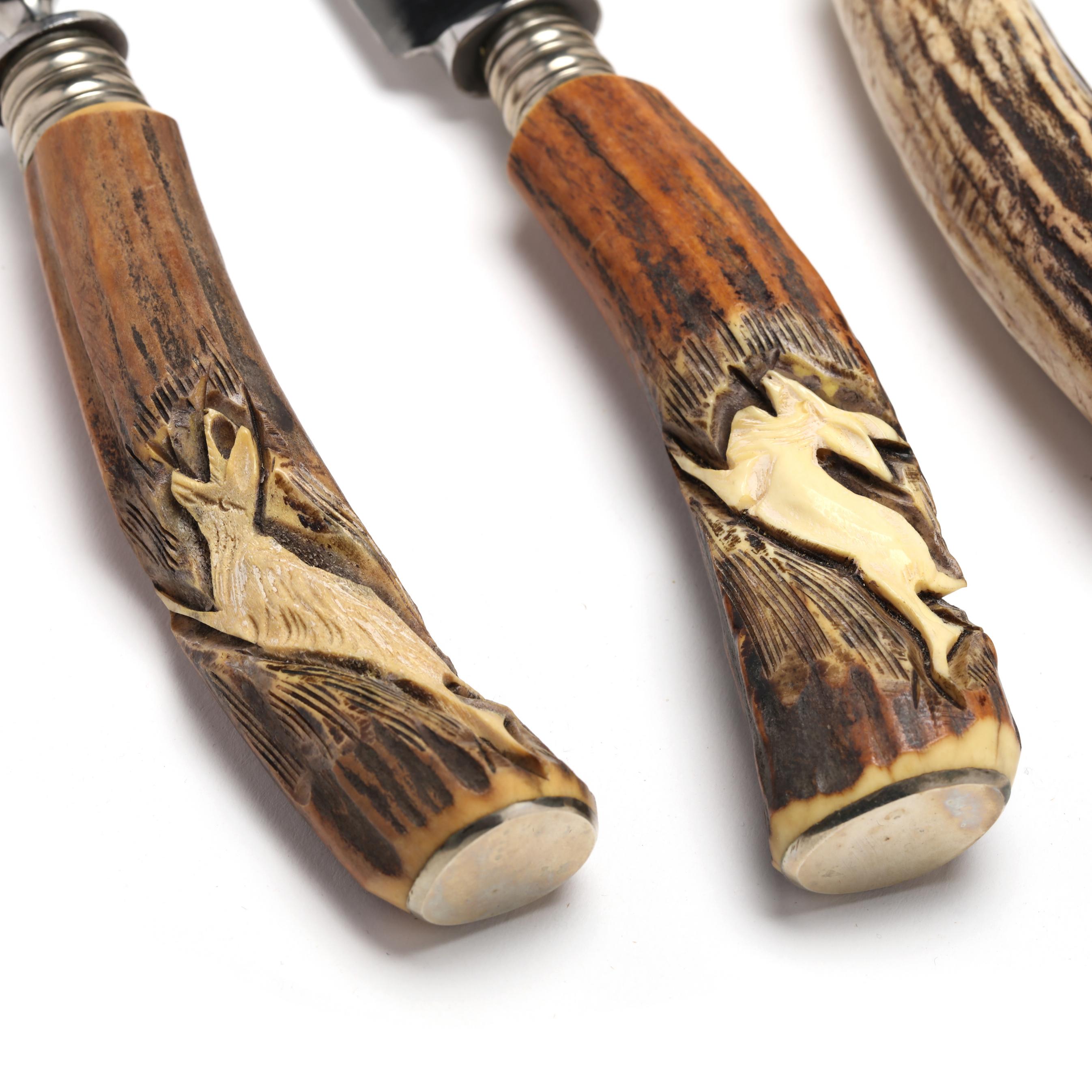 Two Vintage German Cased Stag Horn Handled Carving Sets (Lot 2111