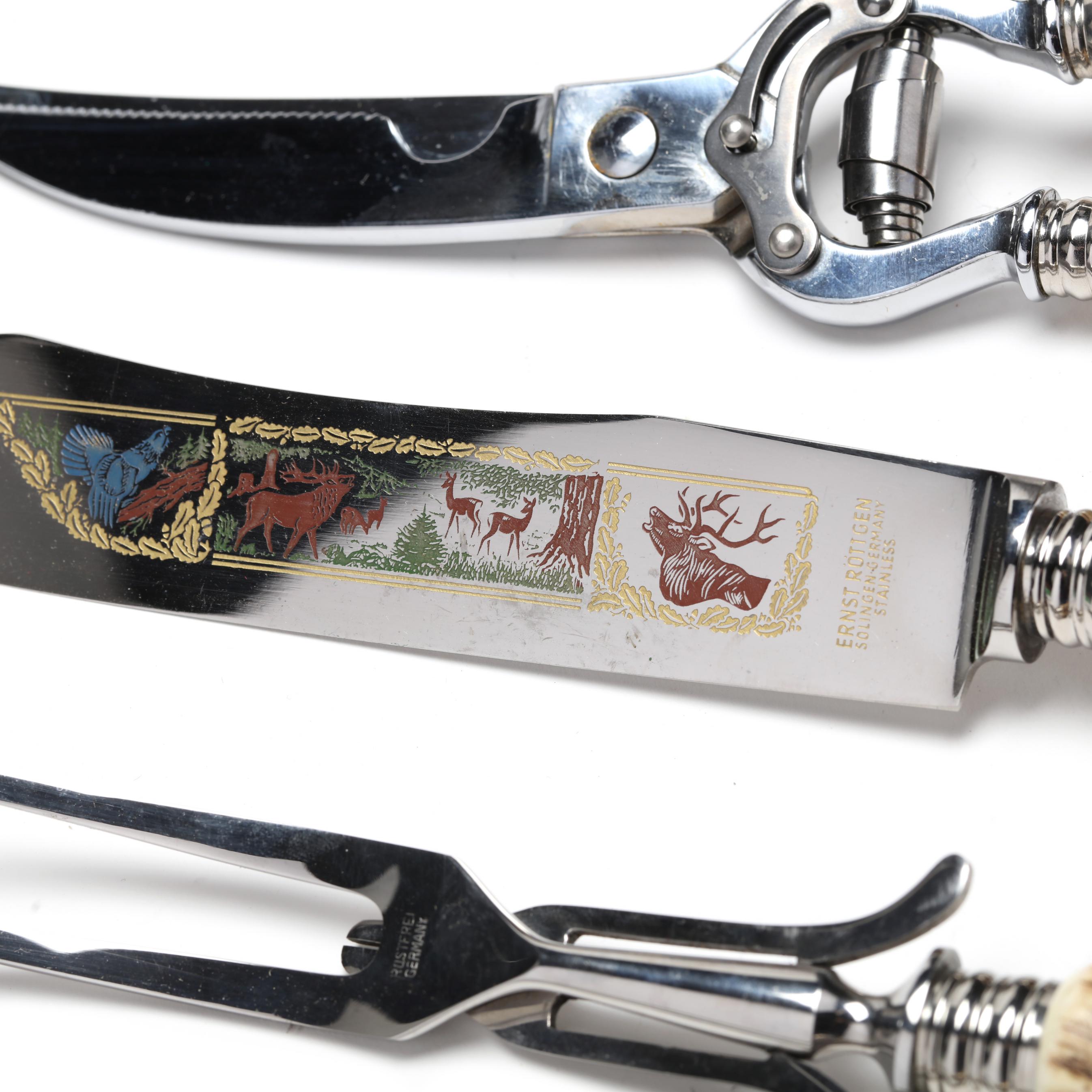 Two Vintage German Cased Stag Horn Handled Carving Sets (Lot 2111