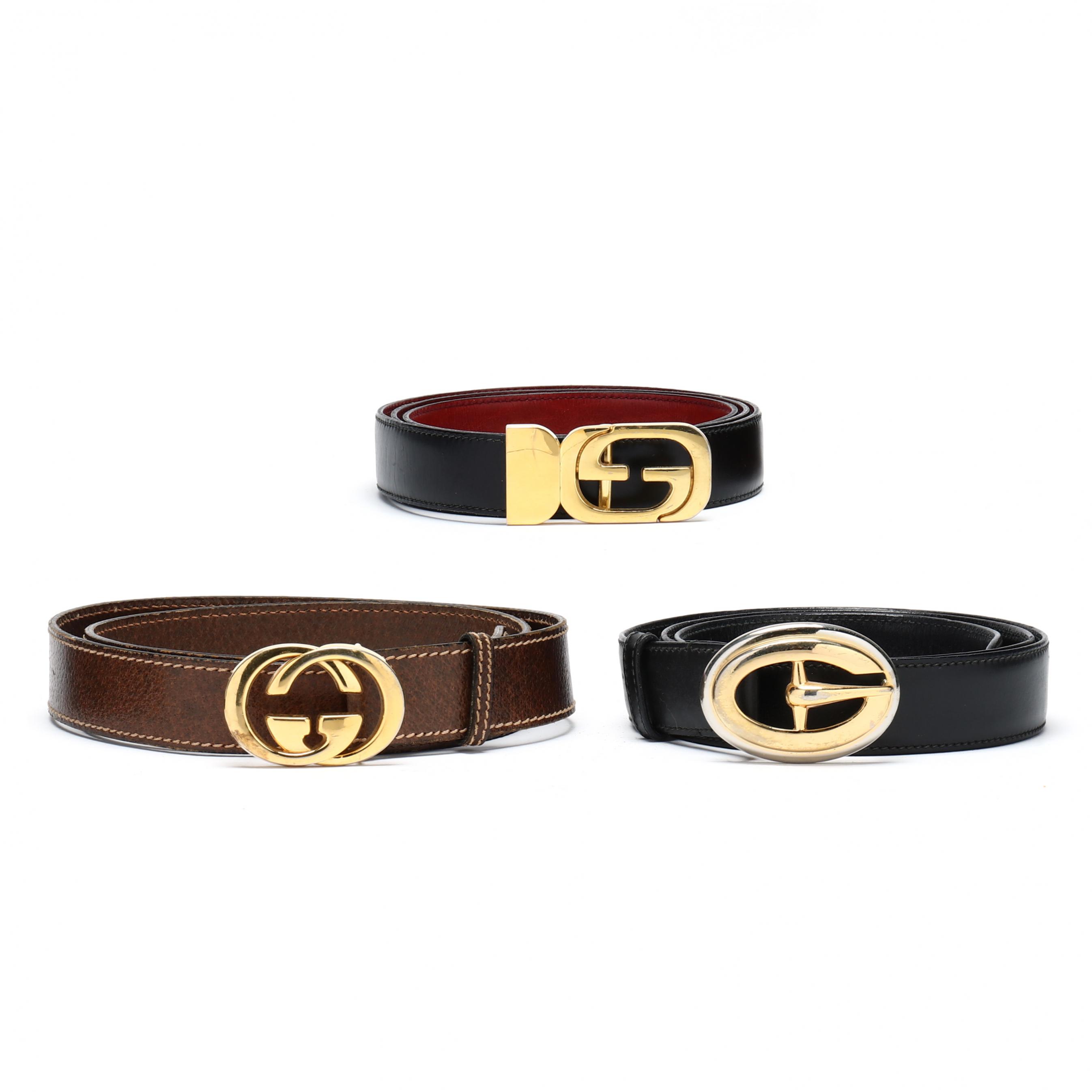 Three Gents Leather Belts with Buckles, Gucci (Lot 1010 - Holiday Boutique:  Luxury Accessories, Jewelry, & SilverDec 8, 2022, 10:00am)