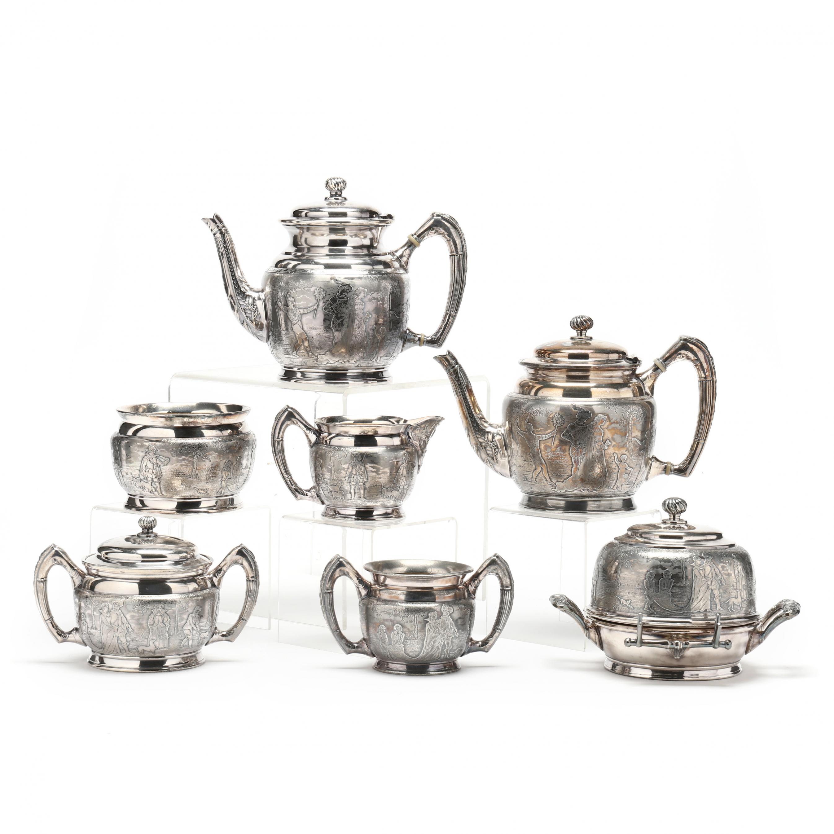 Antique Reed & Barton Silverplate Figural Tea and Coffee Service