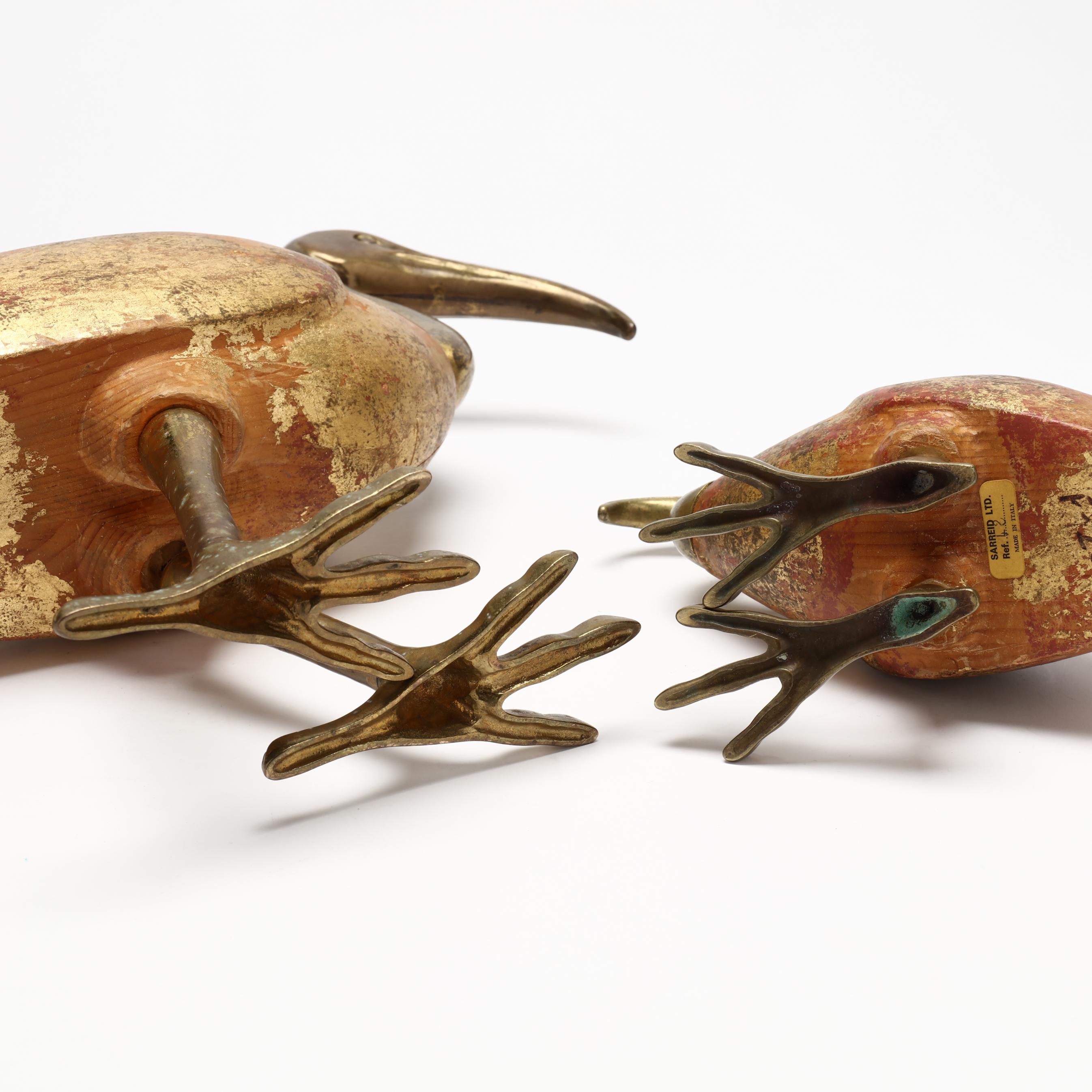 Sarreid Ltd., Pair of Midcentury Italian Ibis Brass and Wood