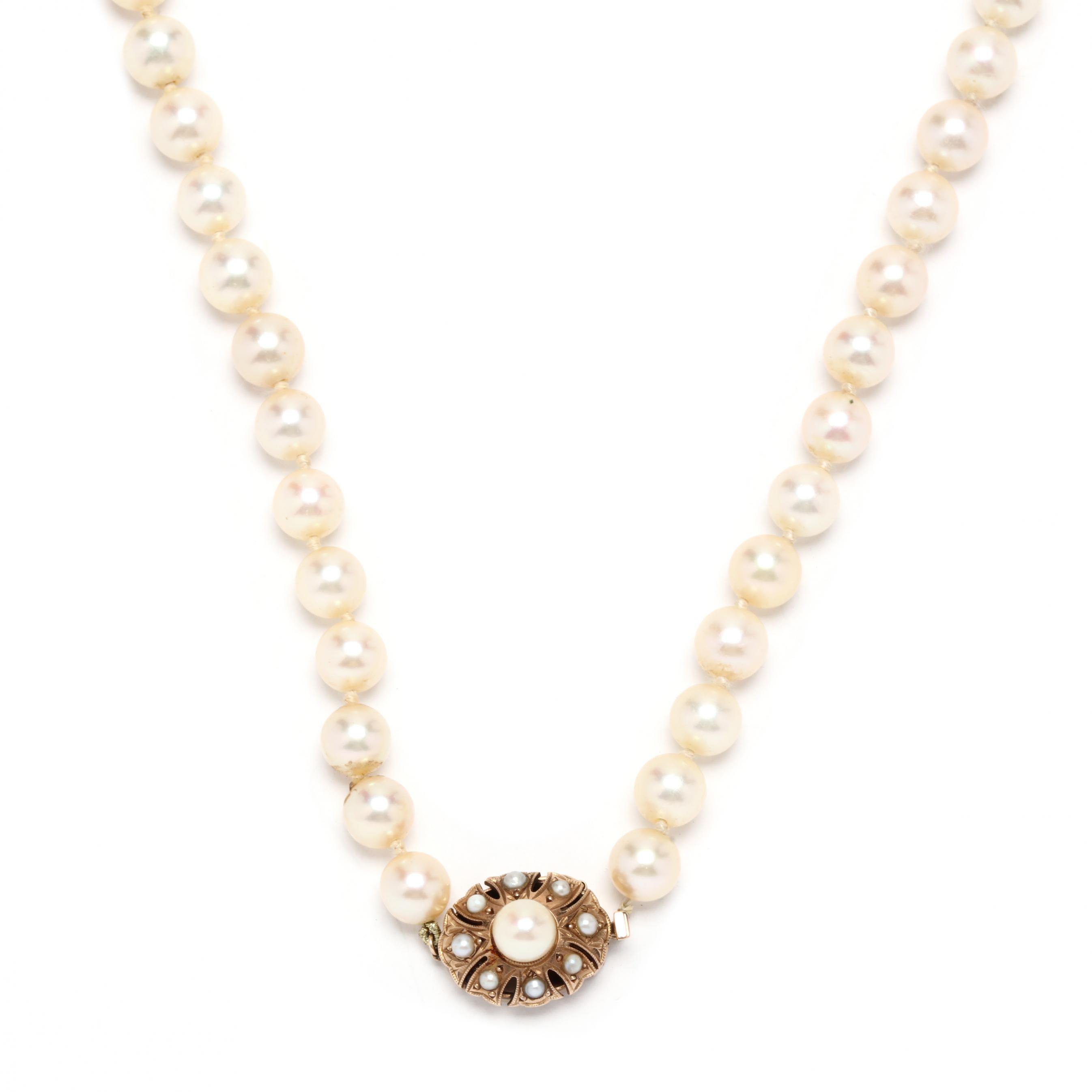 Pearl Necklace with Gold and Pearl Clasp (Lot 2047 - Estate