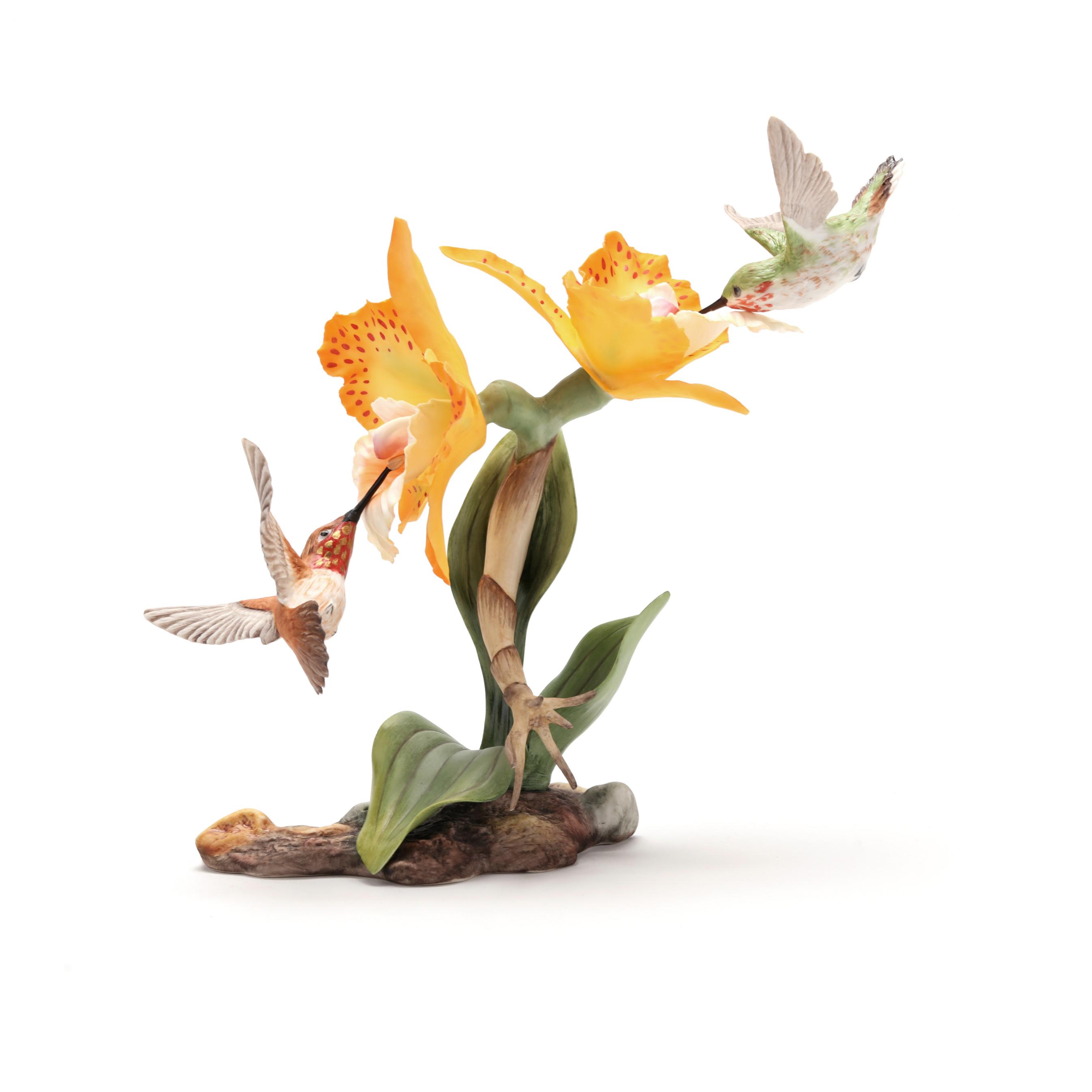 Boehm Porcelain, Rufus Hummingbirds with Orchids (Lot 1298