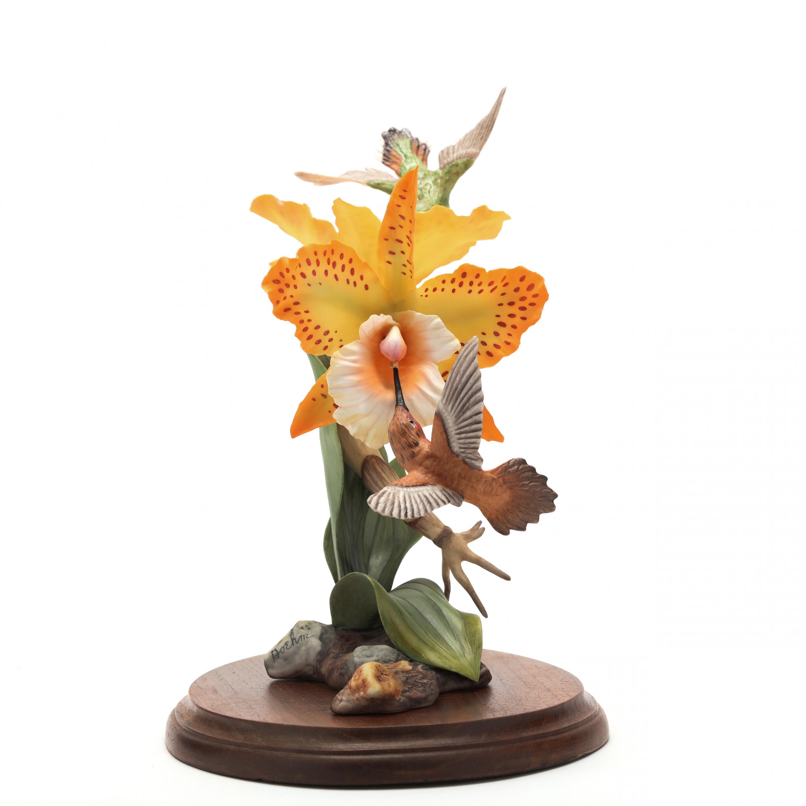 Boehm Porcelain, Rufus Hummingbirds with Orchids (Lot 1298