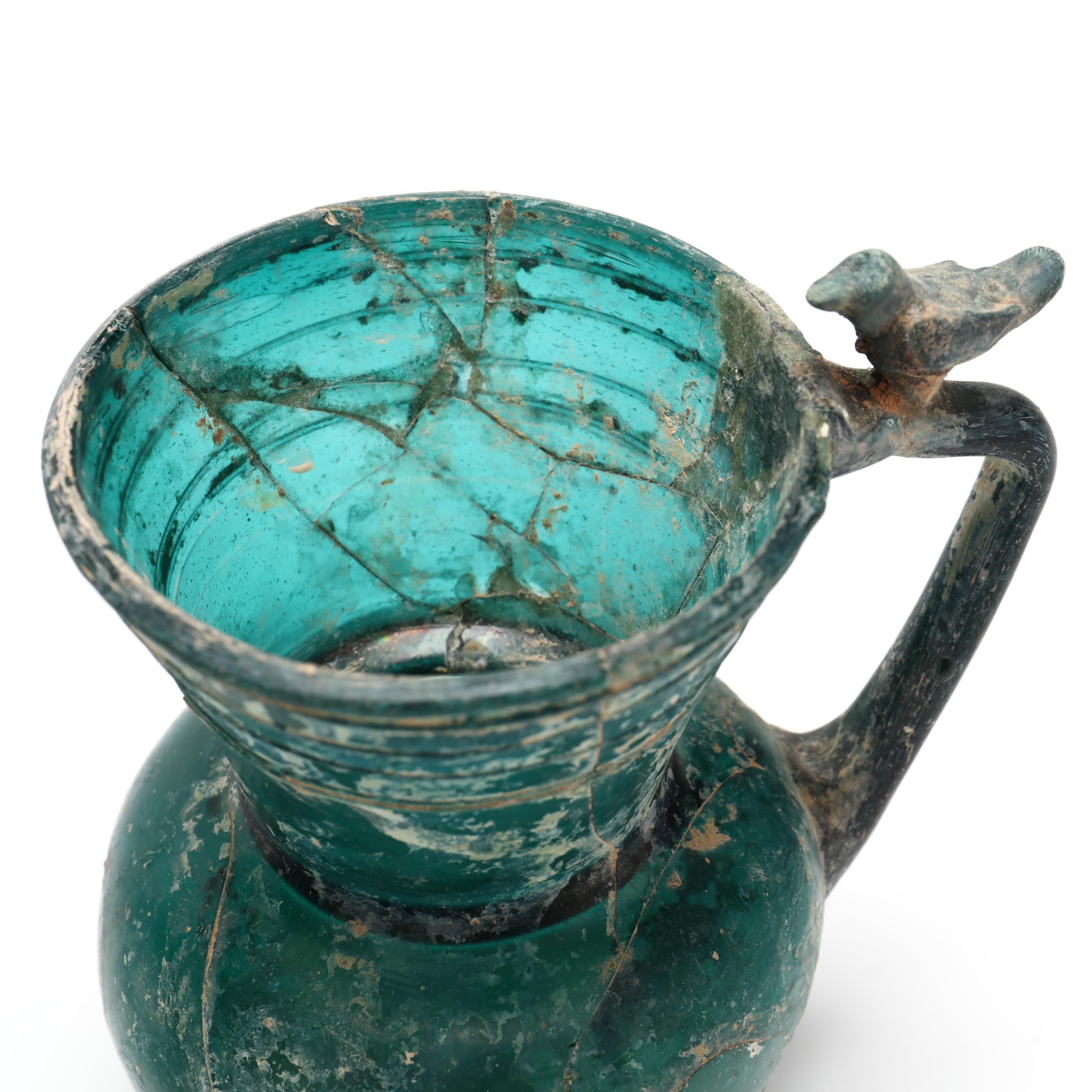 Byzantine/Islamic Style Blue-Green Glass Pitcher and Green Glass