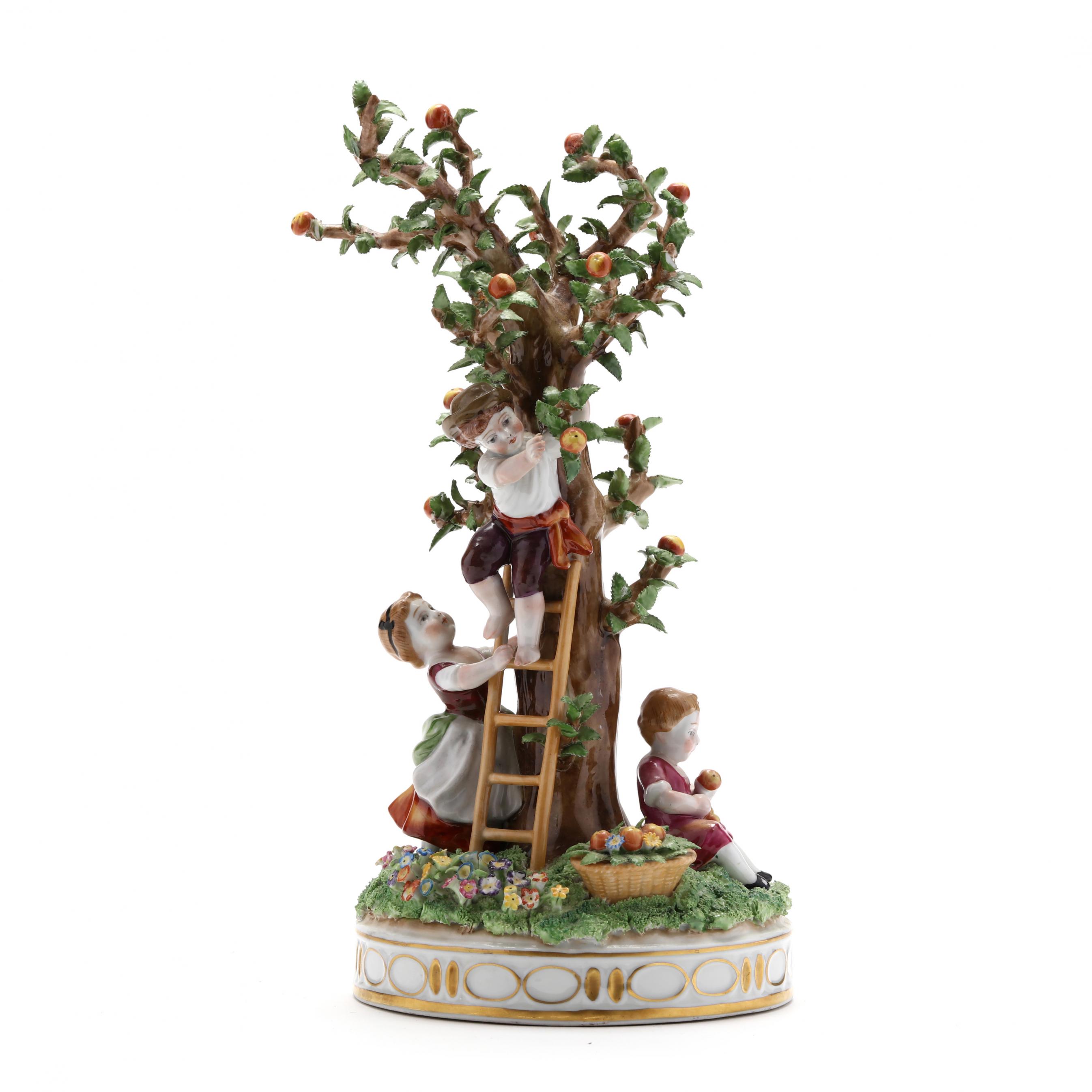 Dresden Porcelain Composition, Children Picking Apples (Lot