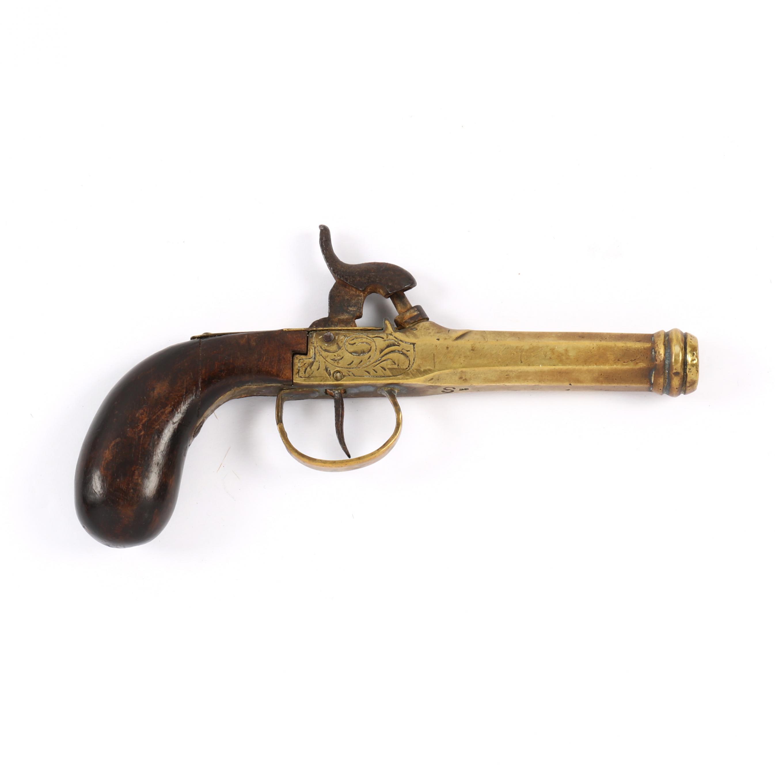 Belgian Percussion Boot Pistol With Octagonal Cannon-Style Brass Barrel  (Lot 2443 - Presidents' Week Estate AuctionFeb 23, 2023, 9:00am)