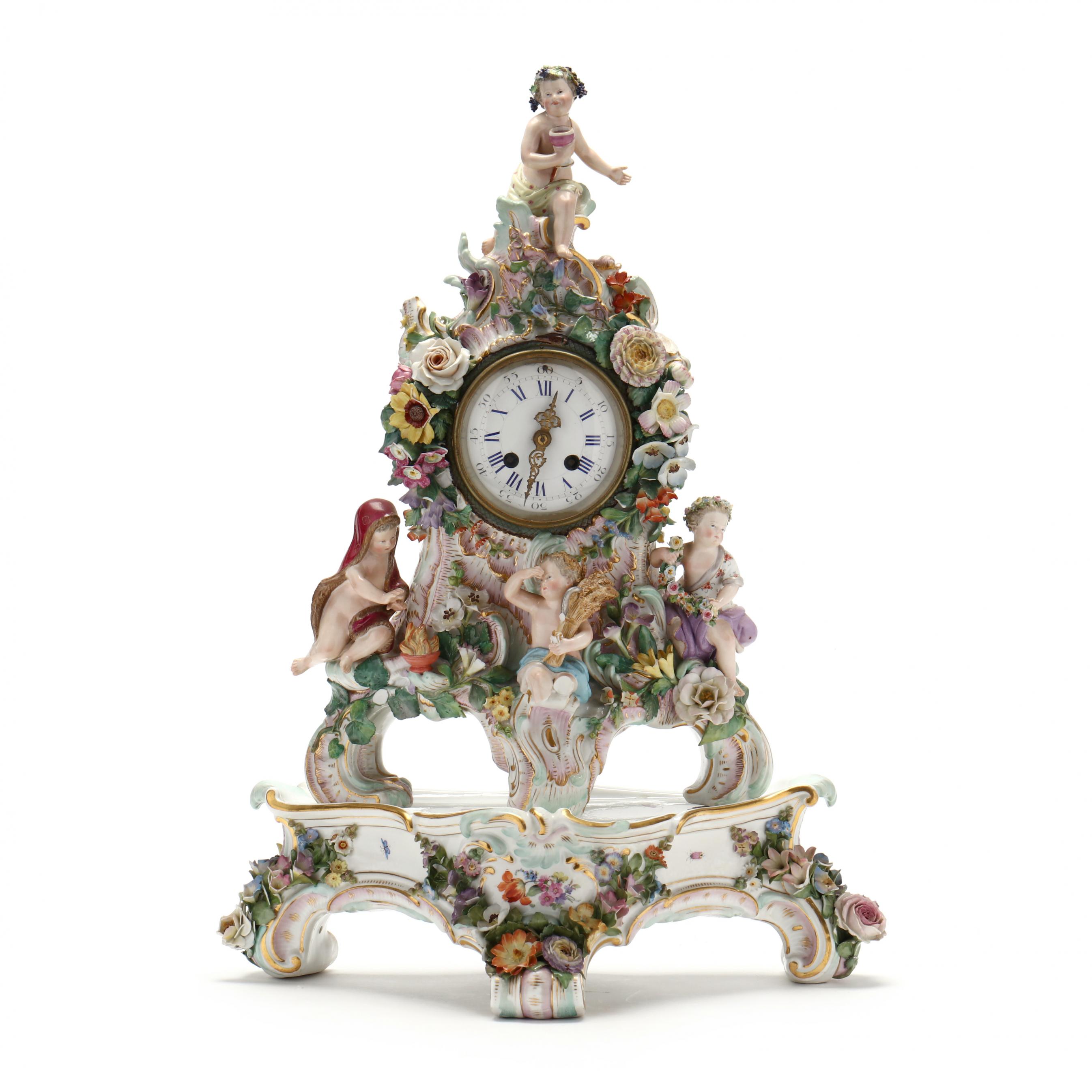 Meissen Porcelain Bracket Clock Figuring the Four Seasons (Lot