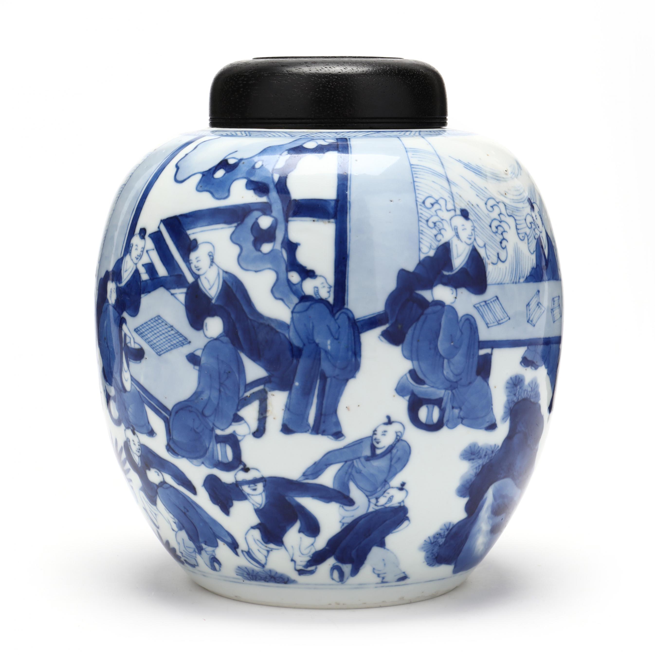 Blue & White Porcelain Ginger Jar - Scholarly Pursuits Blue & White Porcelain Ginger Jar - Scholarly Pursuits
