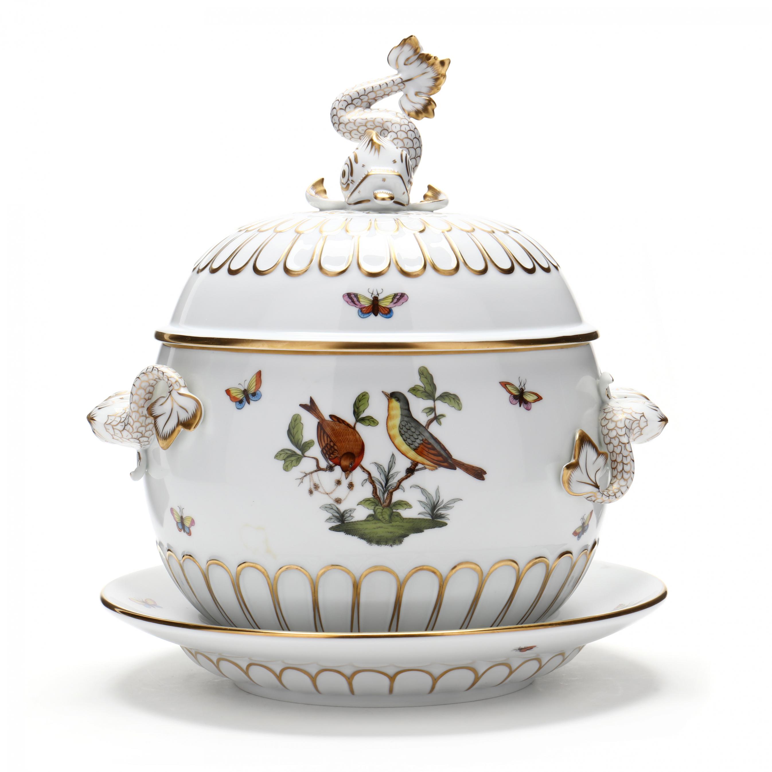 国内盤！BRYNDLE / ブリンドル / HOUSE OF SILENCE Herend, Rothschild Bird Tureen and Underplate with Dolphins (Lot
