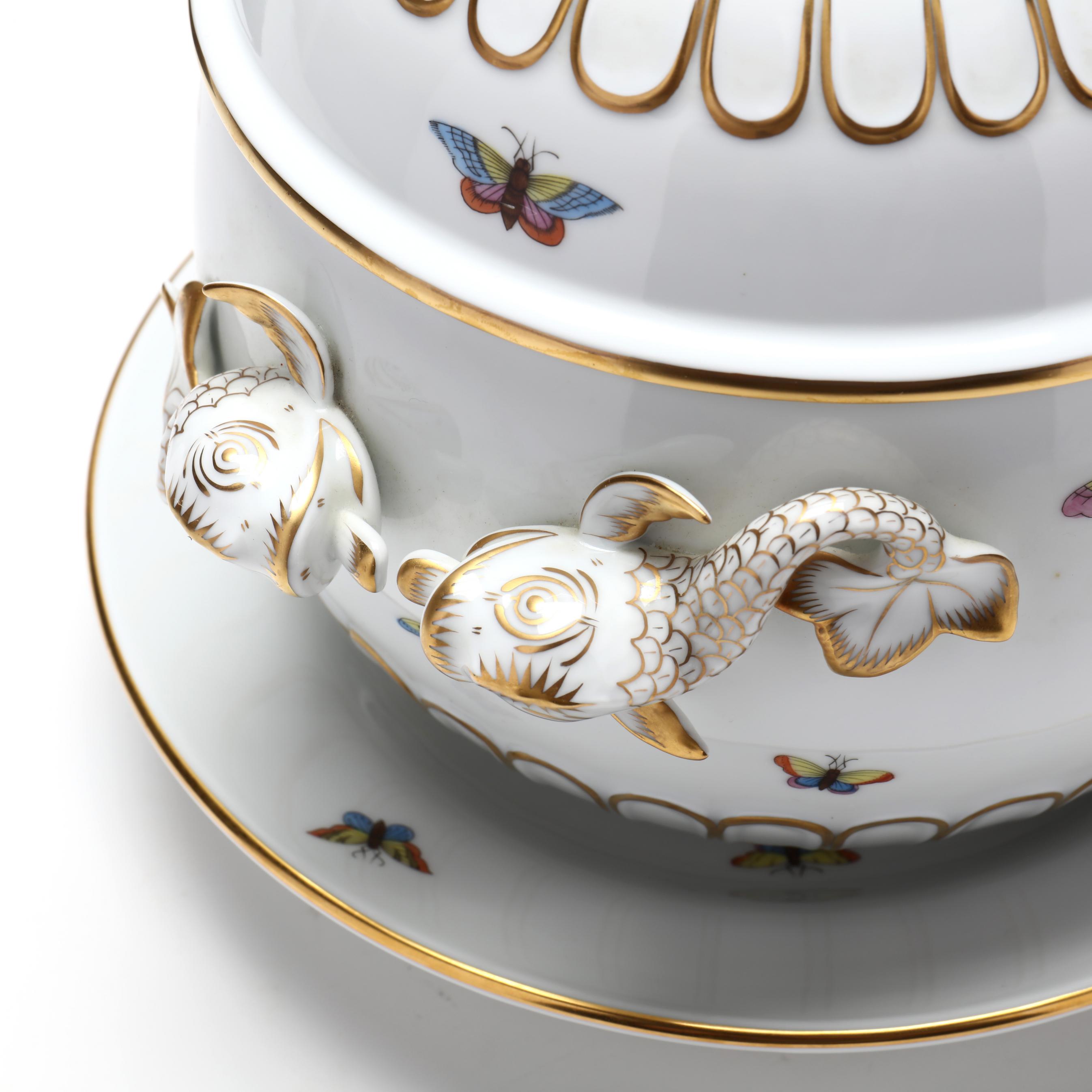Herend, Rothschild Bird Tureen and Underplate with Dolphins (Lot