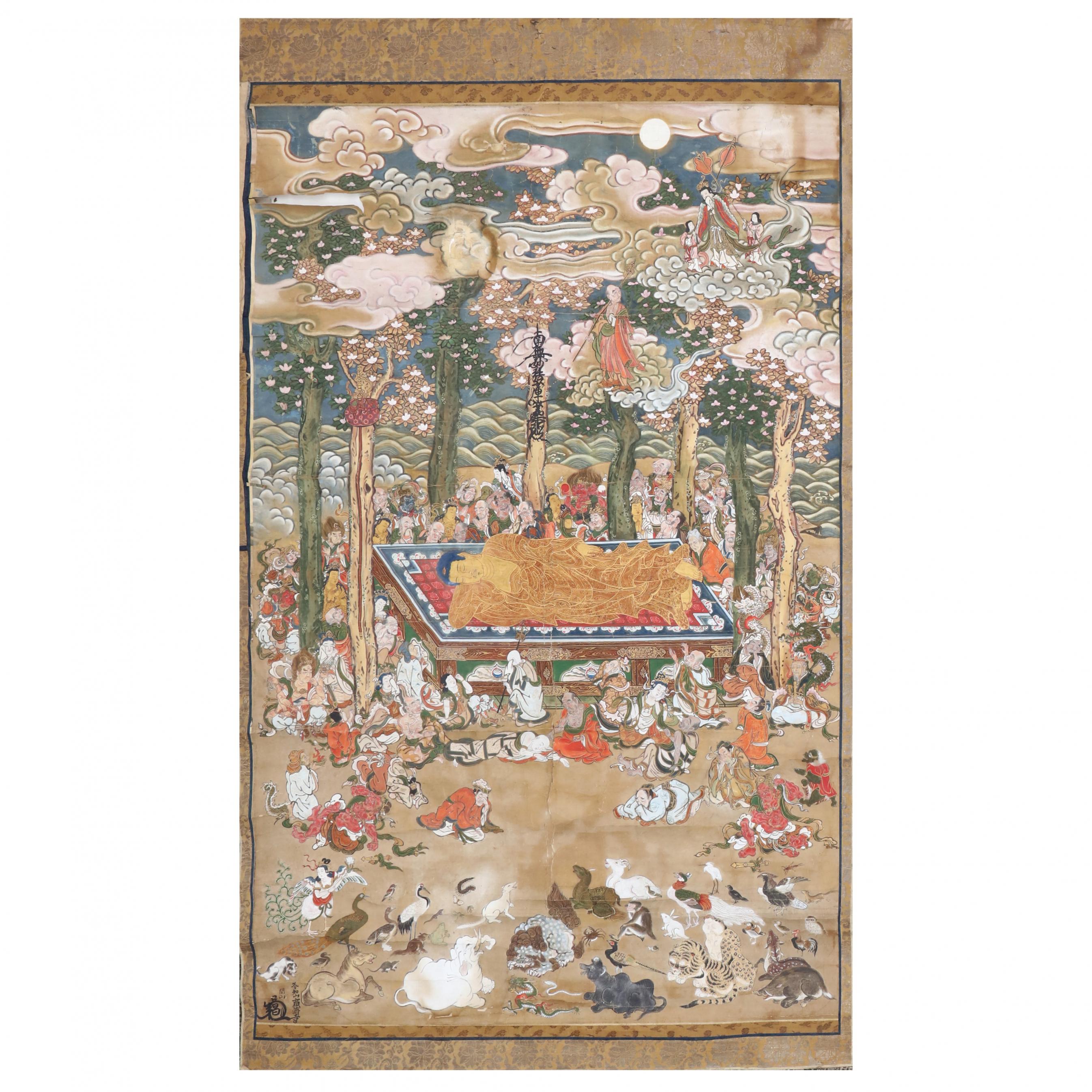 A Large Japanese Painting of the Death of the Buddha Nehan-zu 涅槃図 (Lot 147 - Signature Summer AuctionJun 10, 2023, 9:00am) A Large Japanese Painting of the Death of the Buddha Nehan-zu 涅槃図 (Lot 147 - Signature Summer AuctionJun 10, 2023, 9:00am)