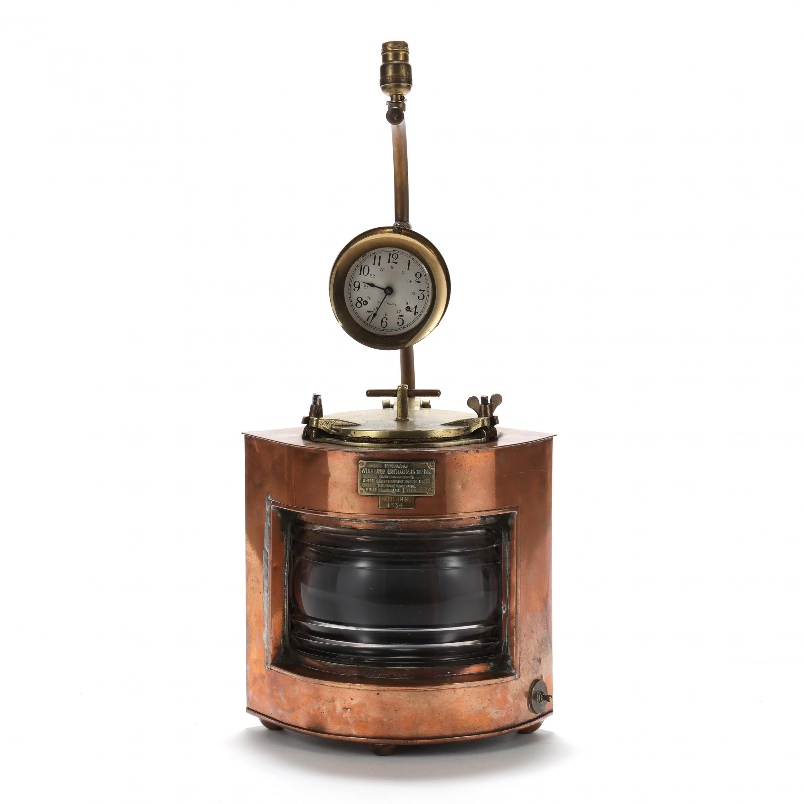 Ship's Starboard Light Converted to a Table Lamp with Seth Thomas