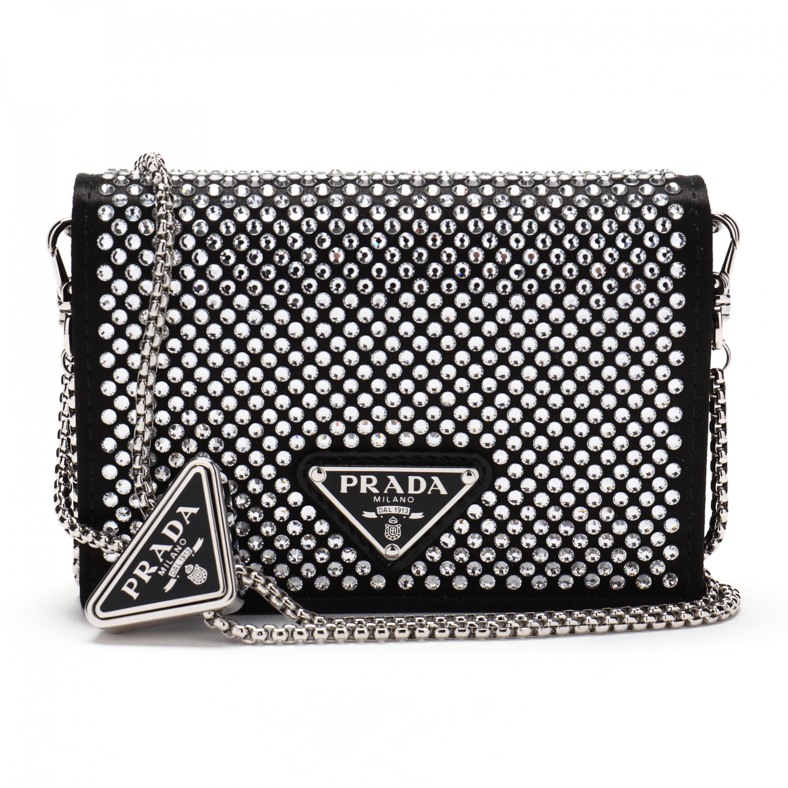 Prada Crystal Embellished Cardholder Mini Shoulder Bag For Women