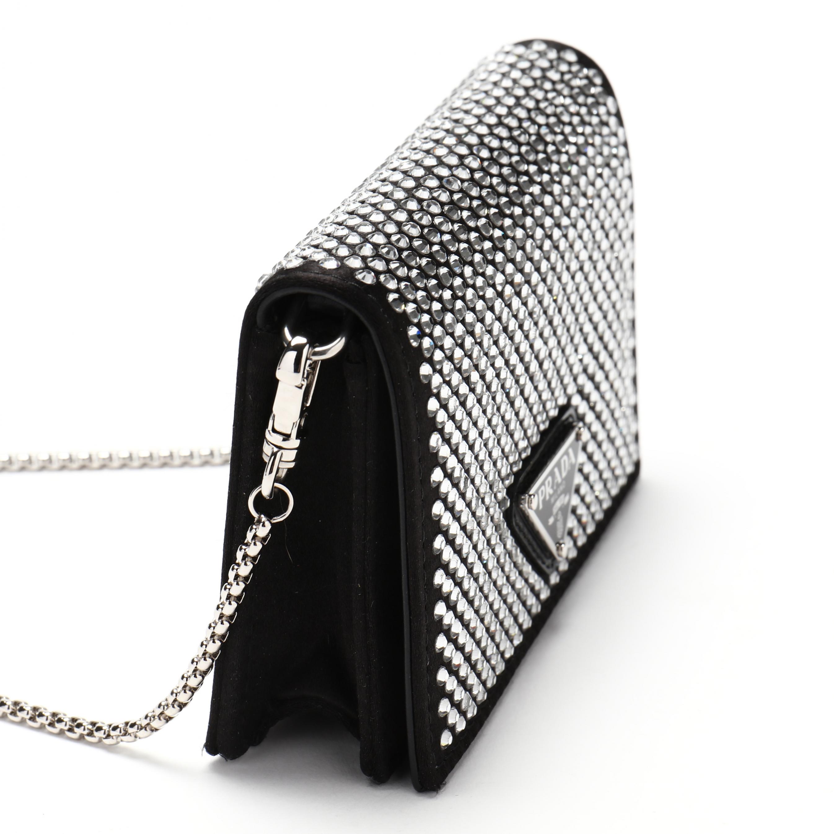 Prada Crystal Card Holder with Chain black