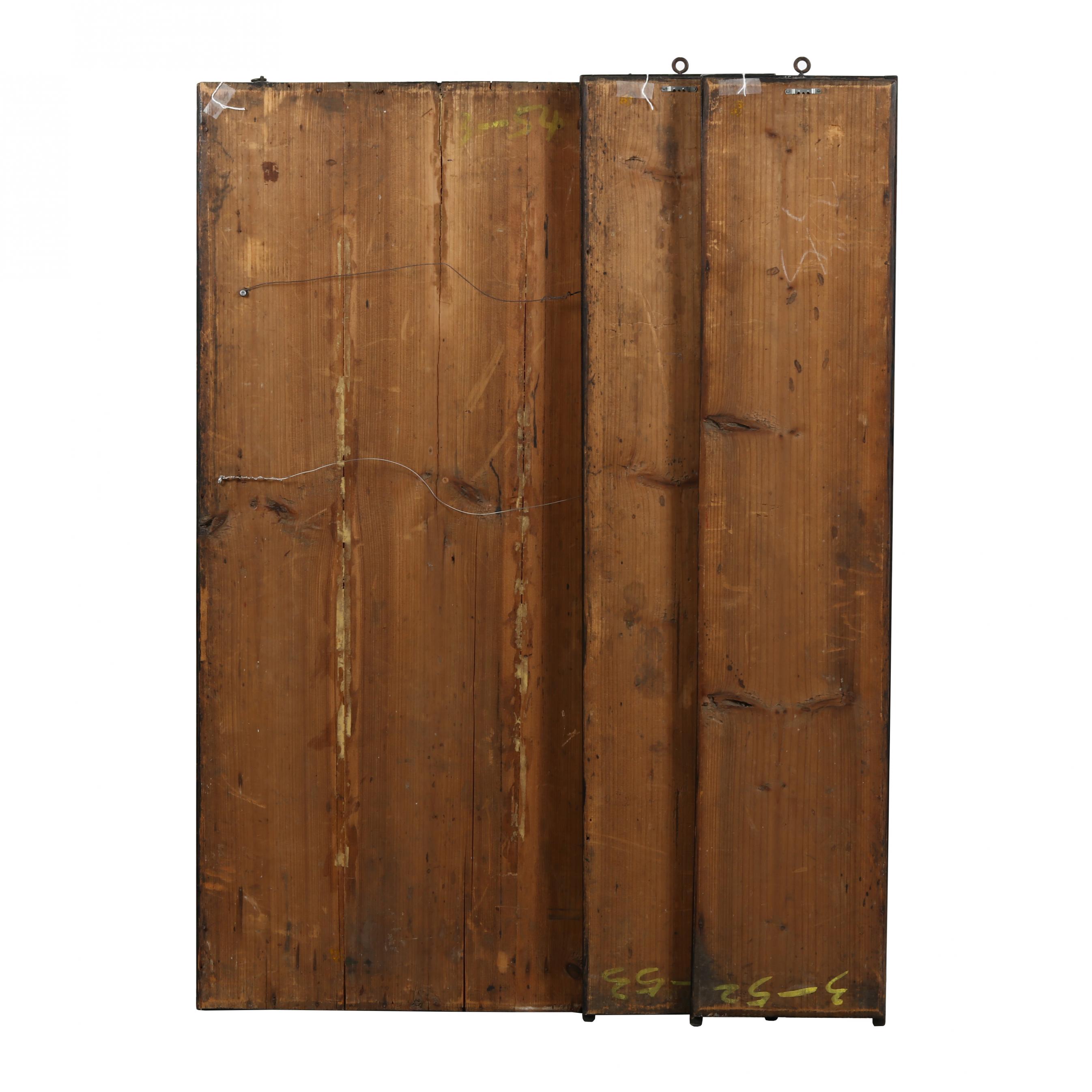 A Chinese Triptych Painting on Board with Giltwood Frames