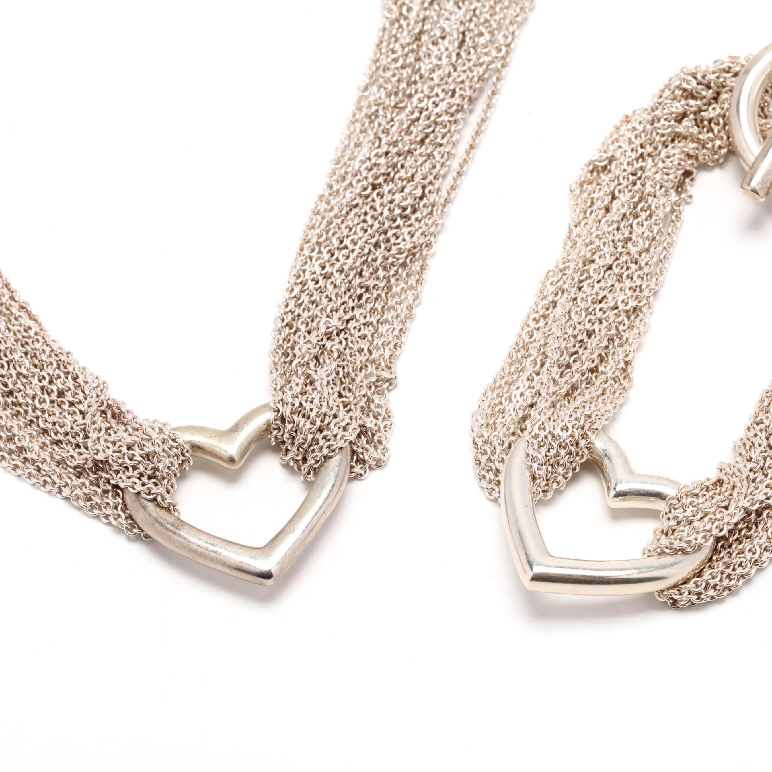 Sterling Multi-Strand Heart Necklace and Bracelet, Tiffany Sterling Multi-Strand Heart Necklace and Bracelet, Tiffany