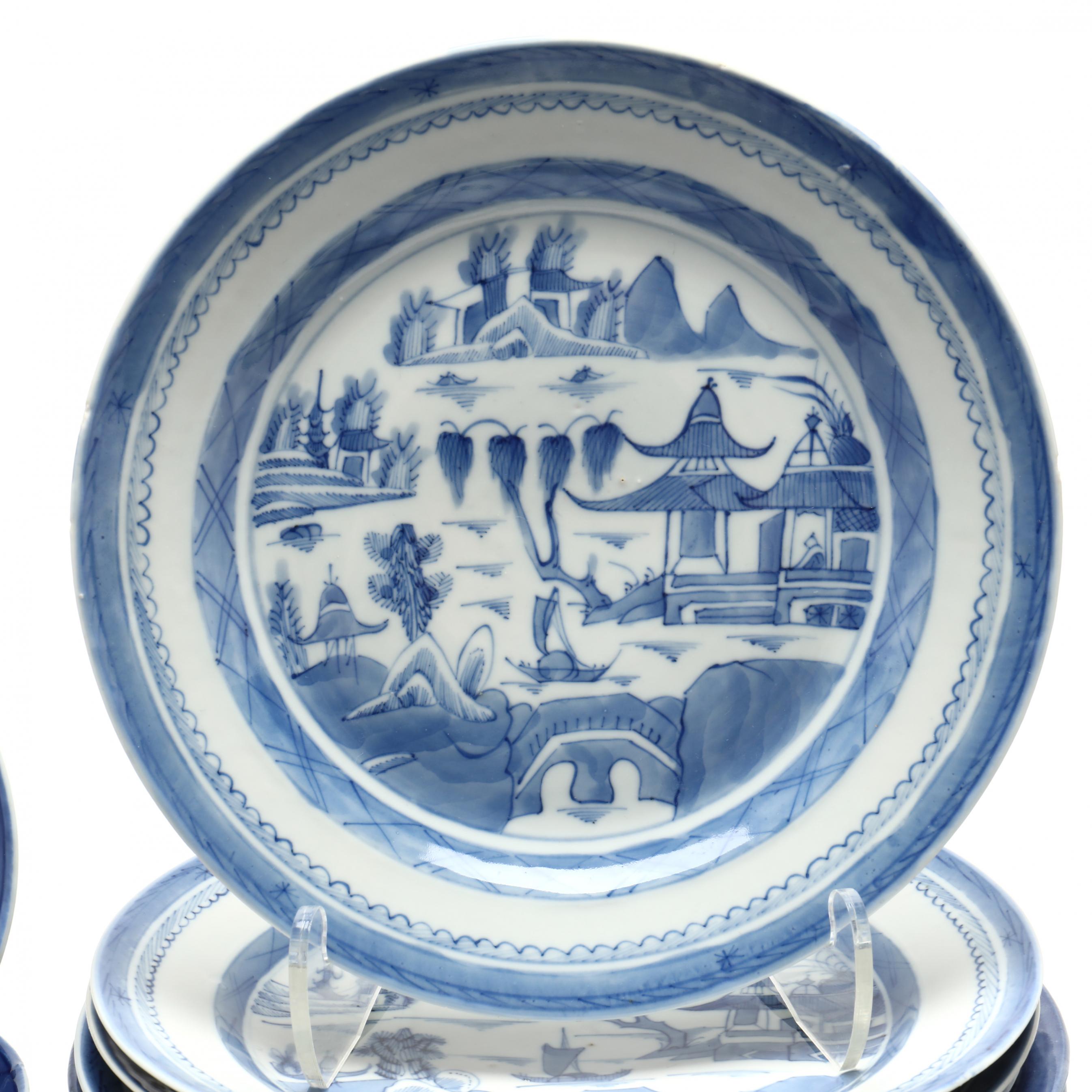 A Large Collection of Chinese Export Porcelain Blue Canton