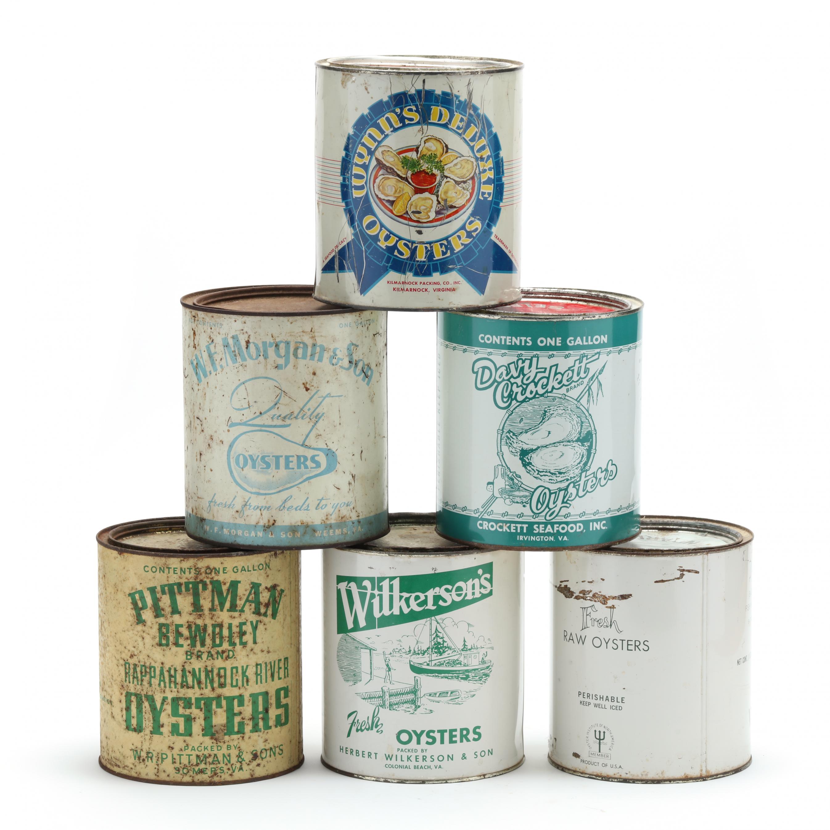 Six Vintage Virginia Oyster Cans (Lot 1465 - Fall Sporting Art