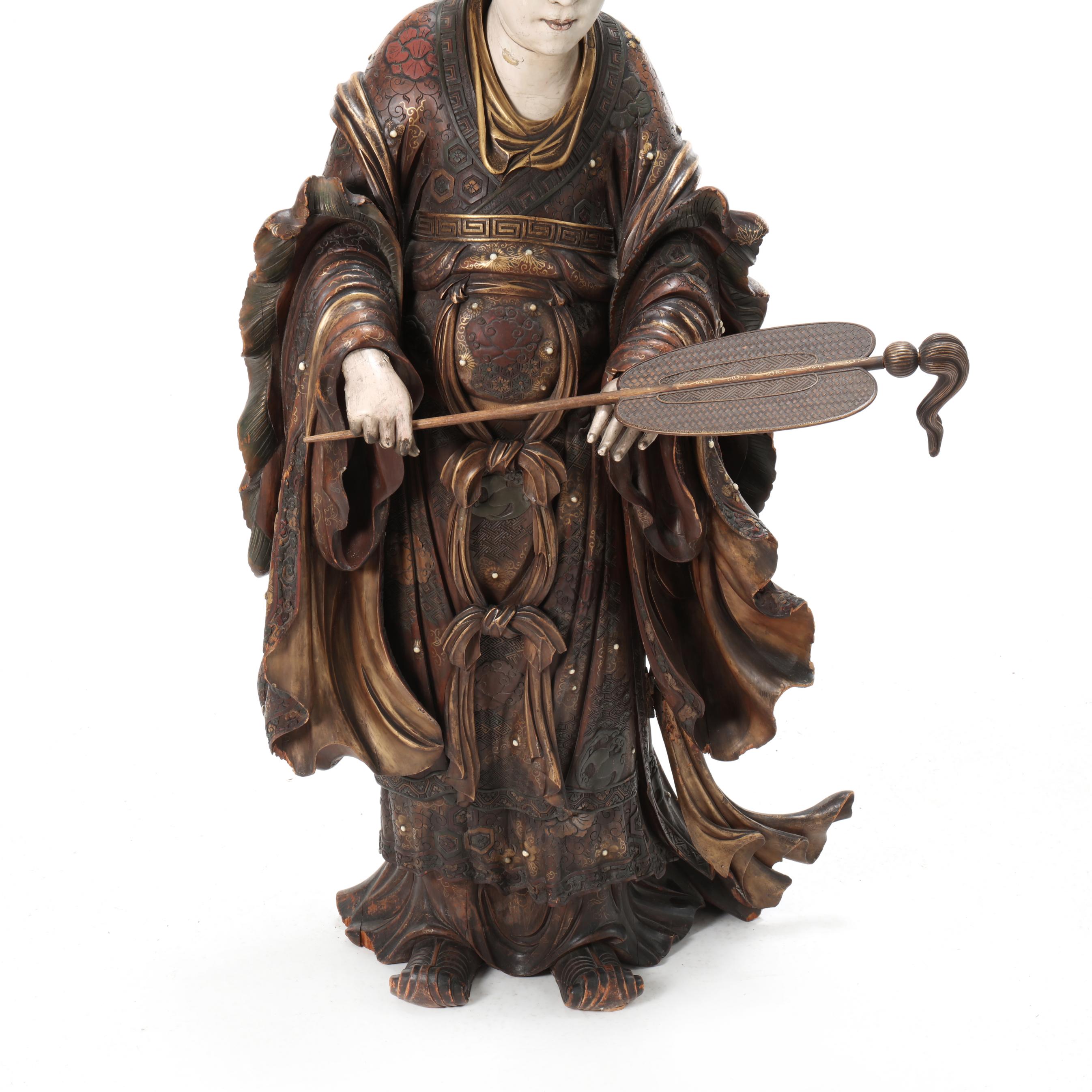 A Very Fine Japanese Large Carved and Painted Wood Sculpture