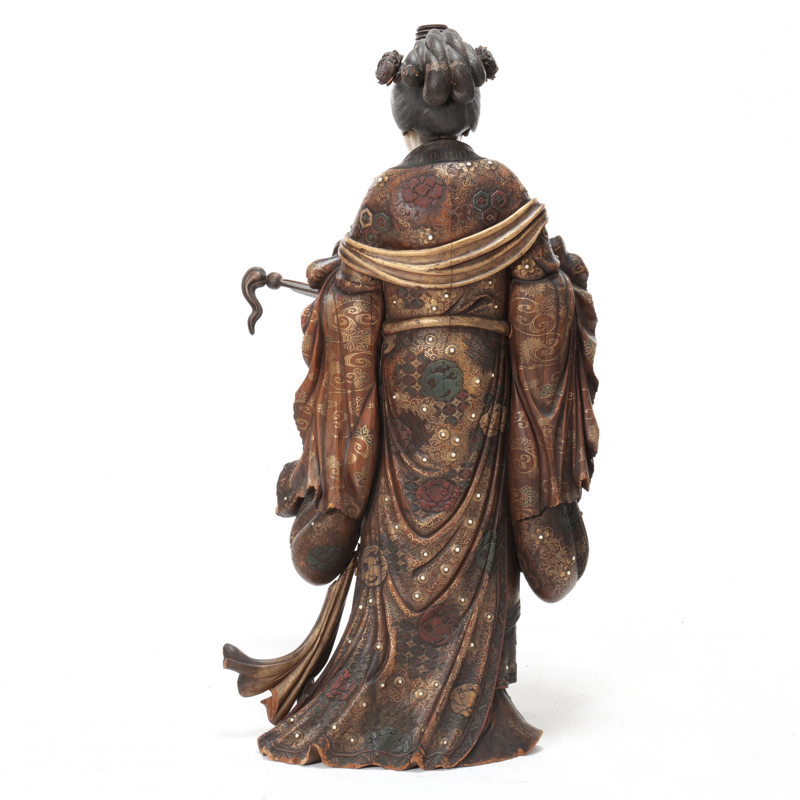A Very Fine Japanese Large Carved and Painted Wood Sculpture