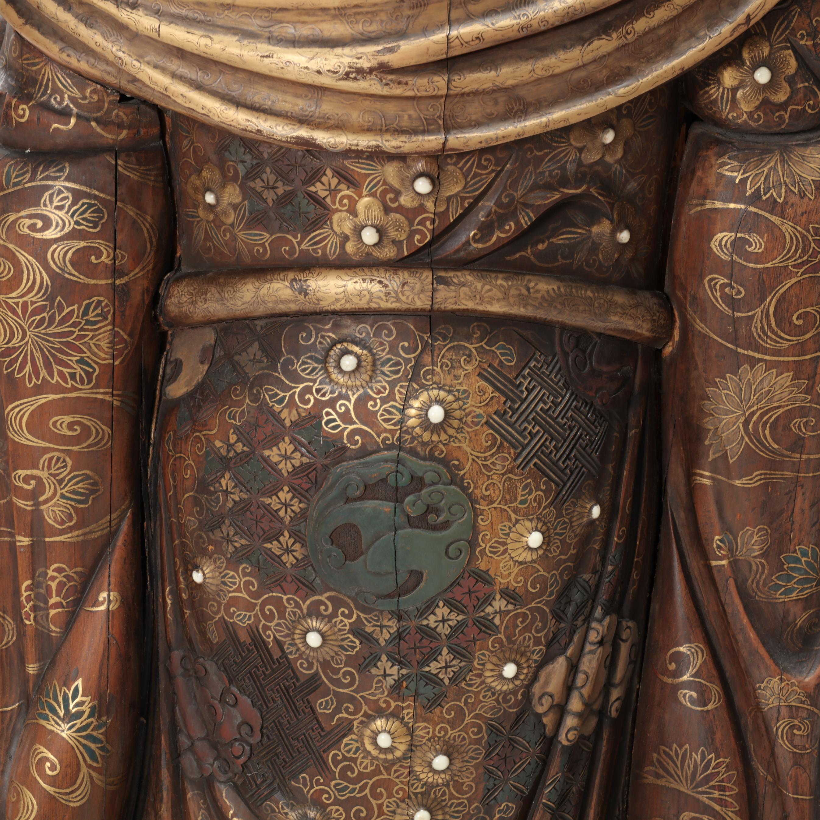 A Very Fine Japanese Large Carved and Painted Wood Sculpture