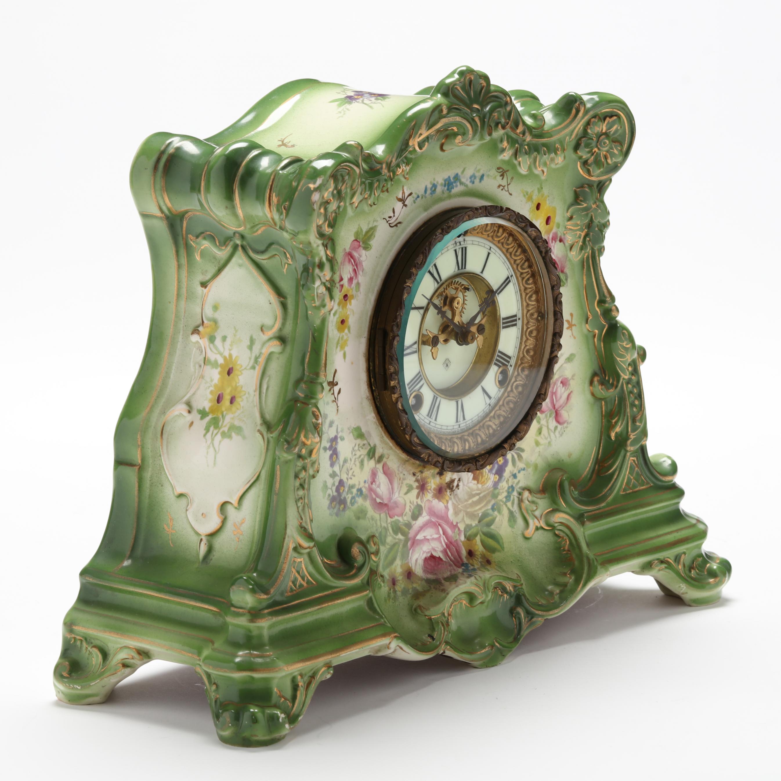 Ansonia and Royal Bonn Porcelain Mantel Clock (Lot 1391