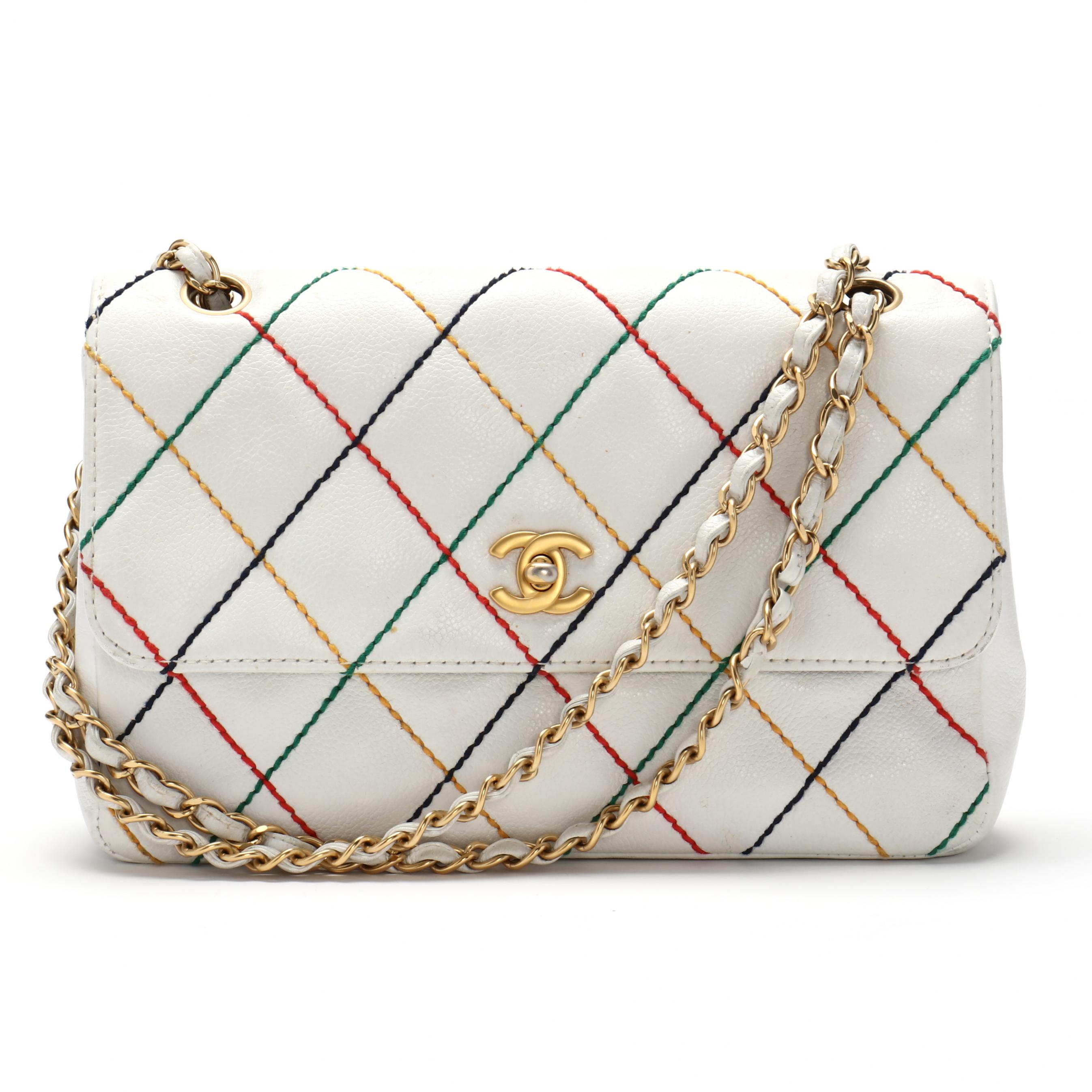 Chanel White Quilted Lambskin Mini Flap Bag With Pearl Crush Chain