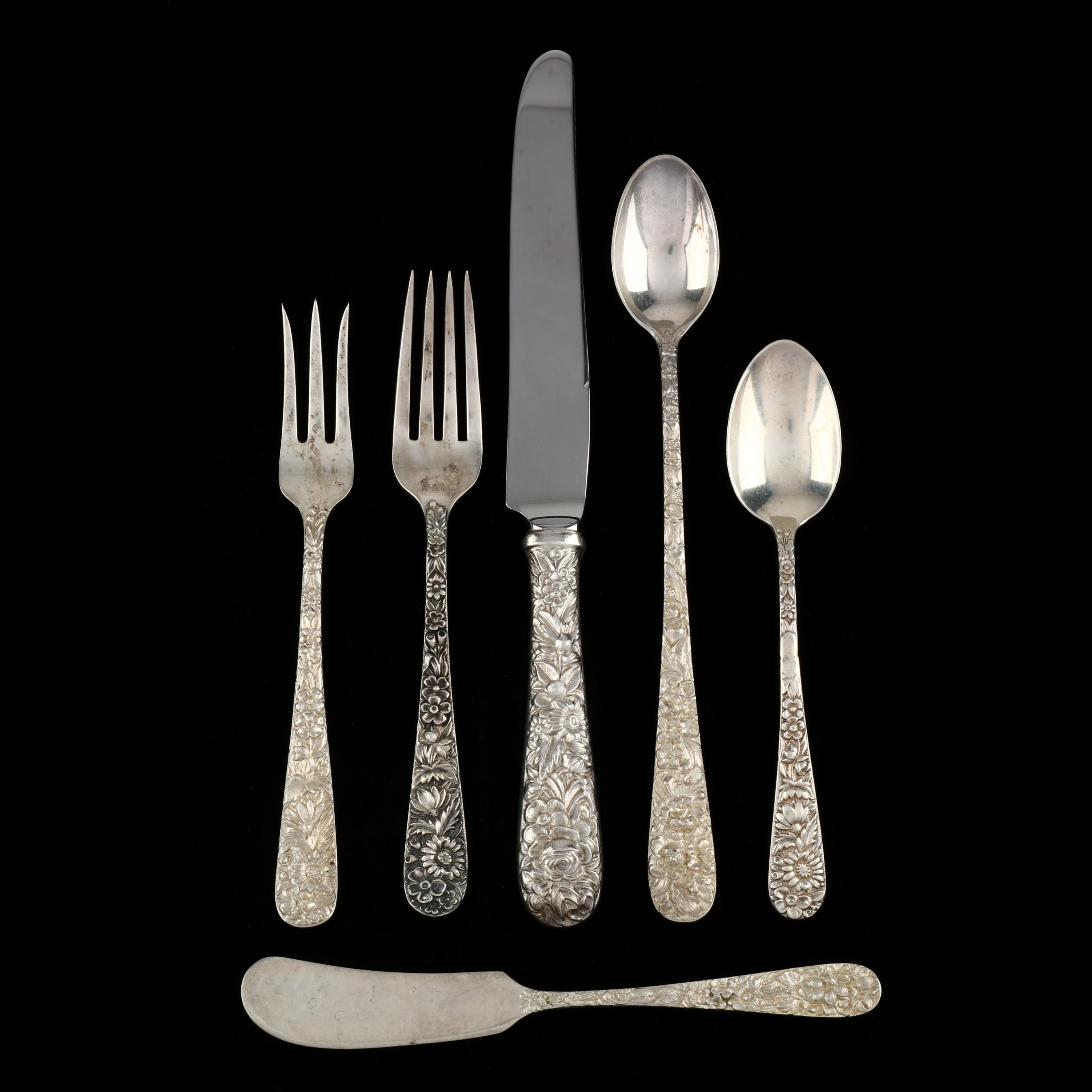 Collection of Sterling Silver Repousse Flatware Including Kirk