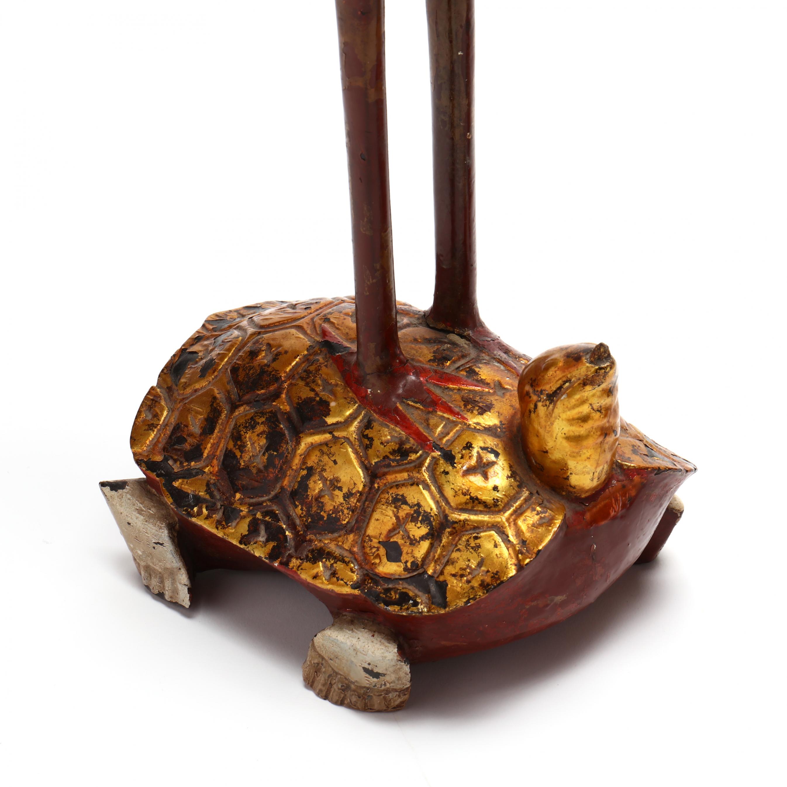 A Pair of Vietnamese Painted and Lacquered Temple Cranes on