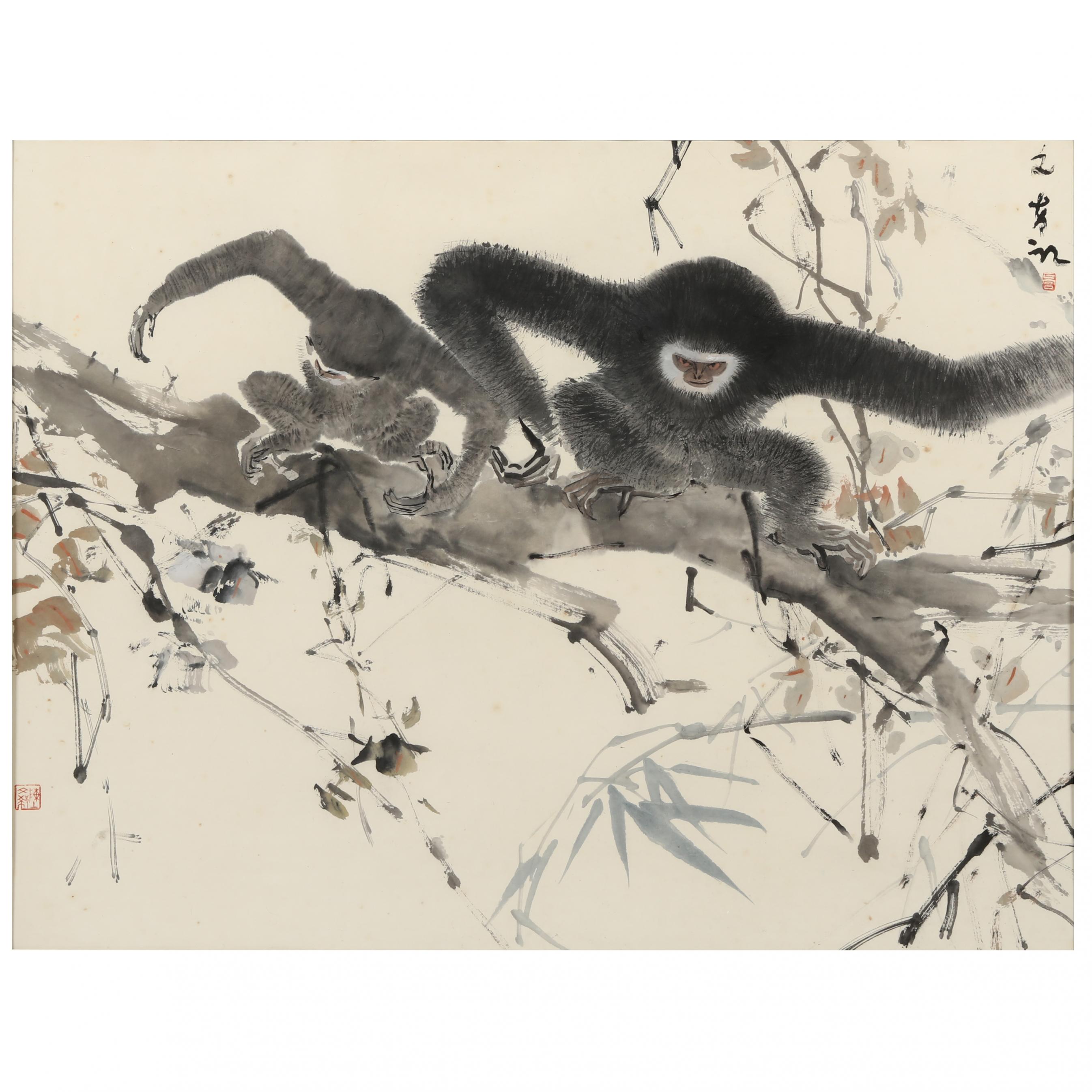 Chen Wen Hsi (Singaporean, 1906-1991), Two Gibbons (Lot 113 - Signature  Fall AuctionSep 9, 2023, 9:00am)