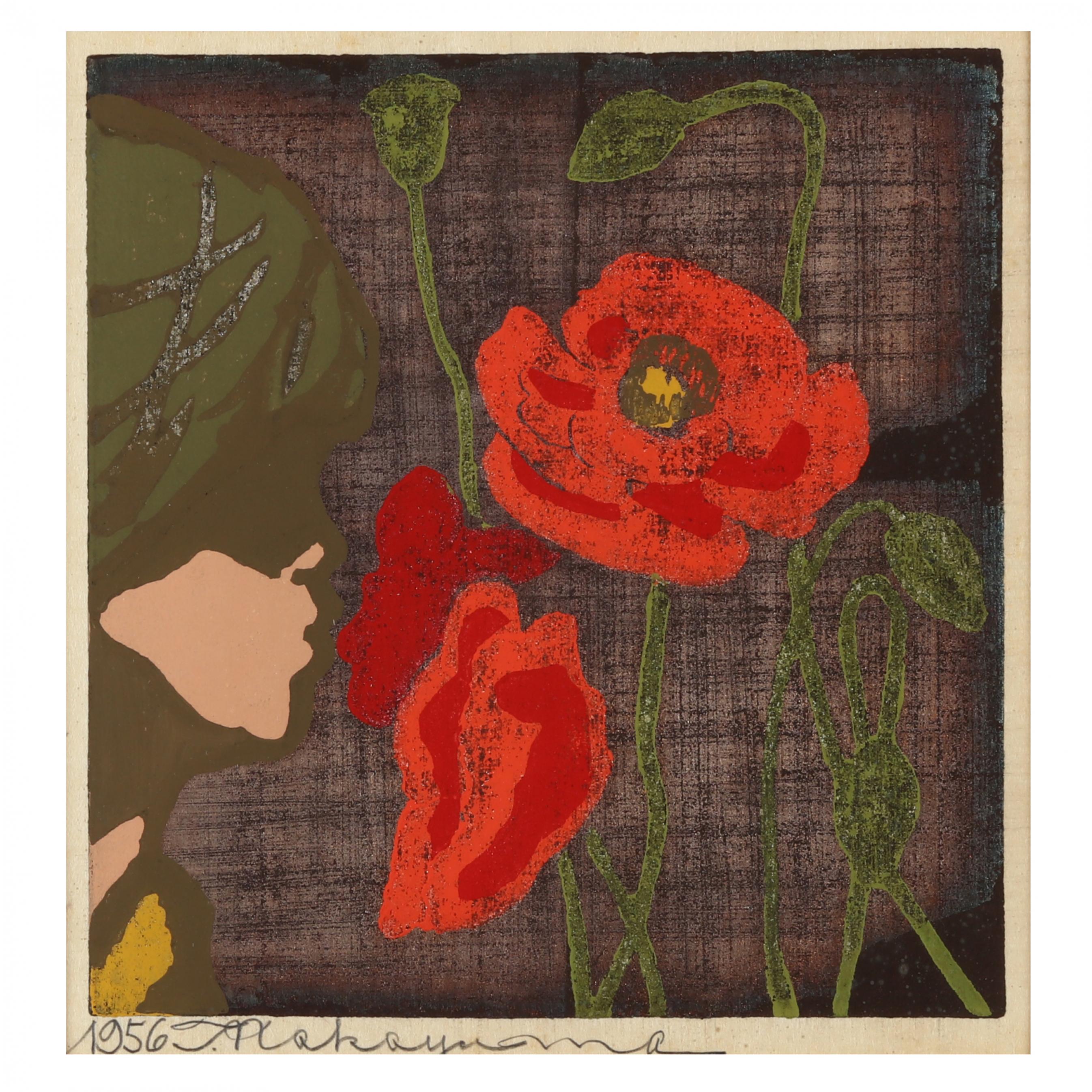 Tadashi Nakayama (Japanese, 1927-2014), Woodblock Print of Poppies
